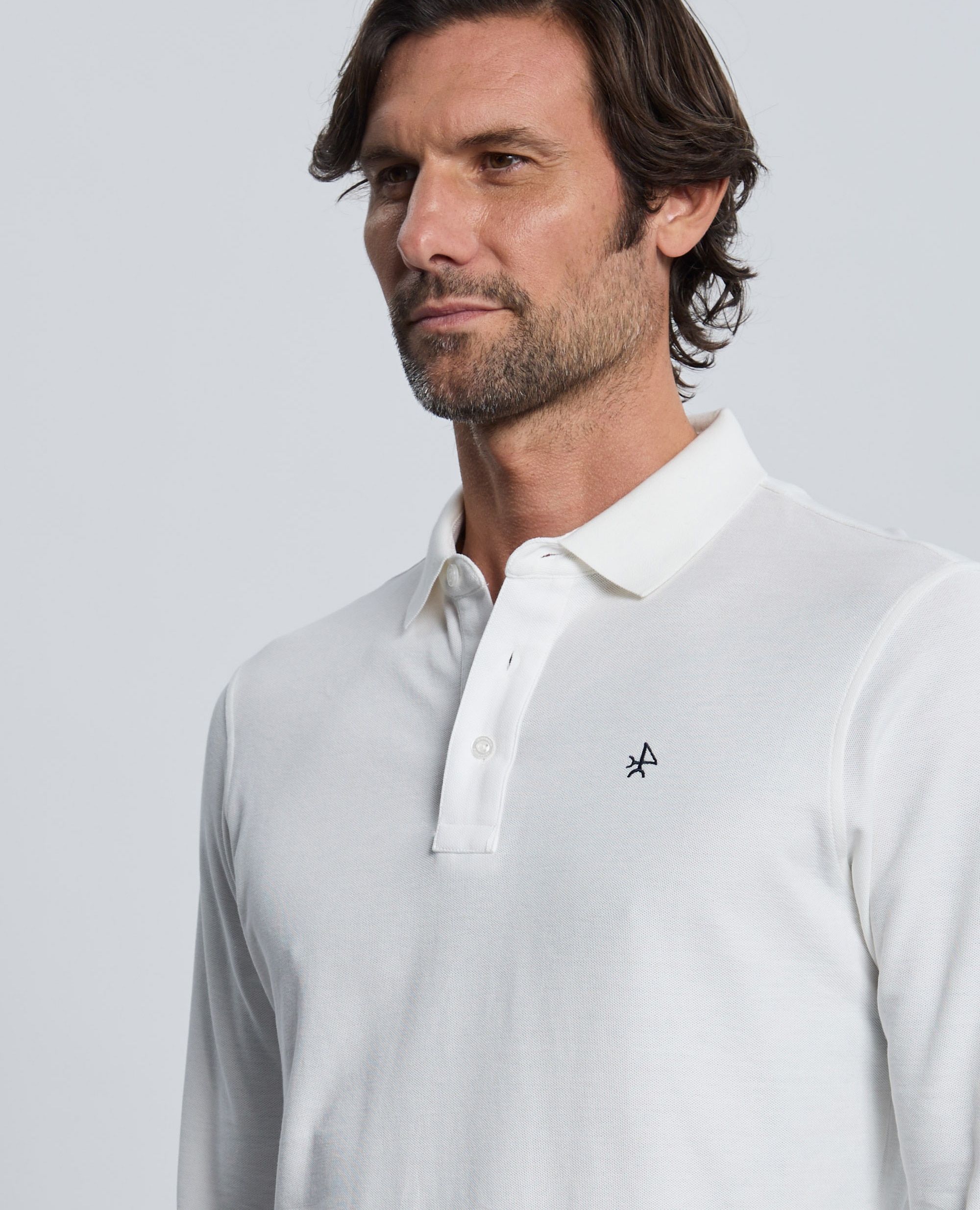 Polo de piqué de hombre corte classic manga larga - Valecuatro - Blanco roto Blanco roto-3