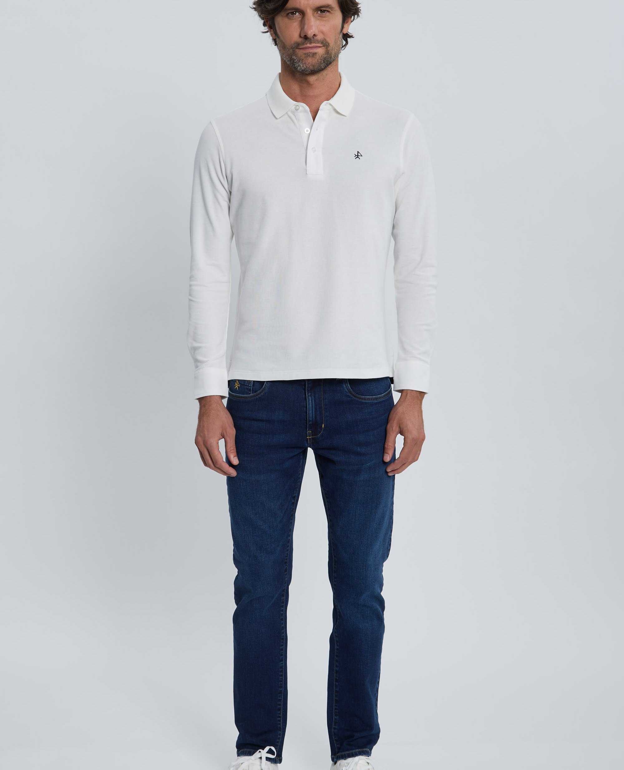 Polo de piqué de hombre corte classic manga larga - Valecuatro - Blanco roto Blanco roto-4