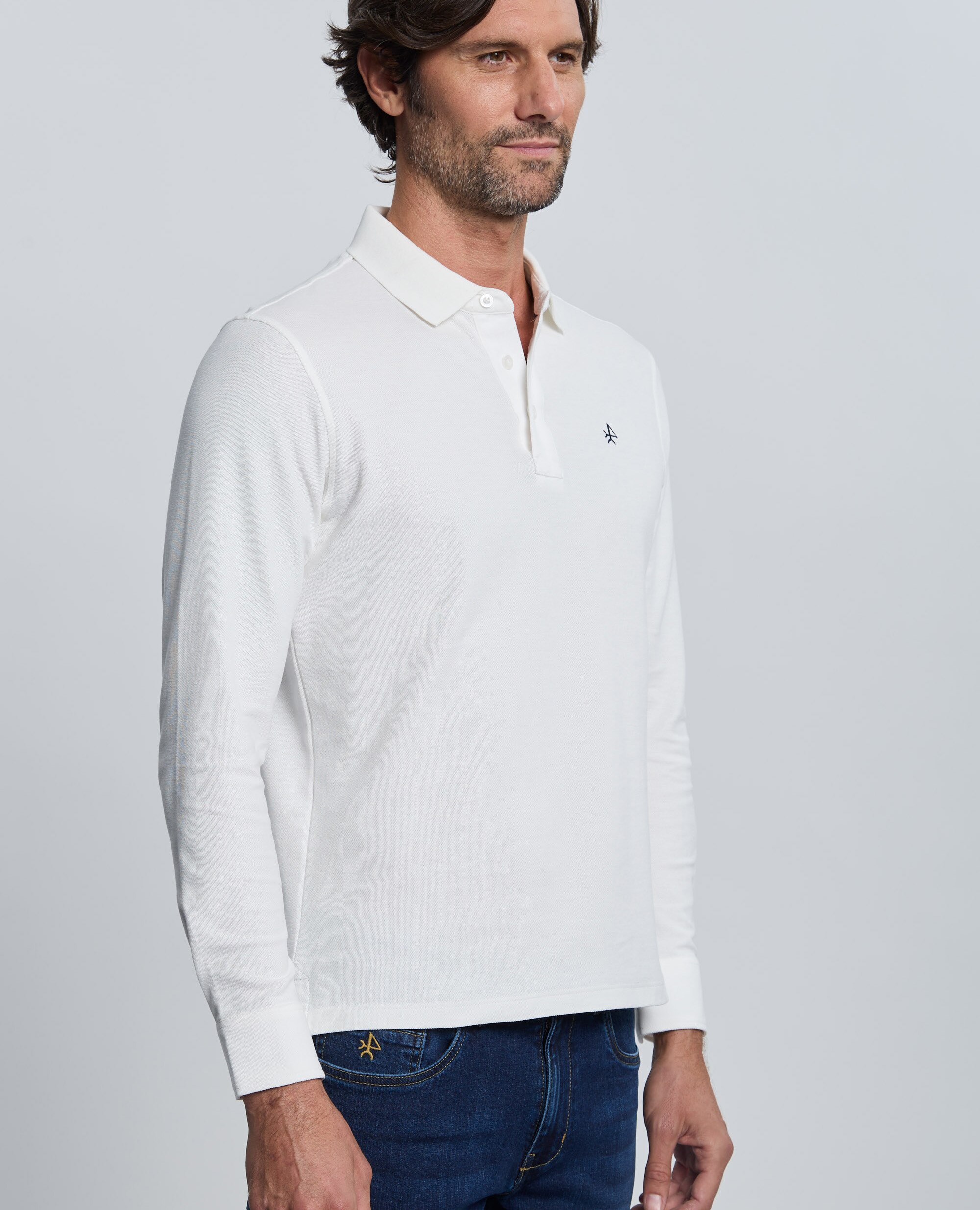 Polo de piqué de hombre corte classic manga larga - Valecuatro - Blanco roto Blanco roto-5