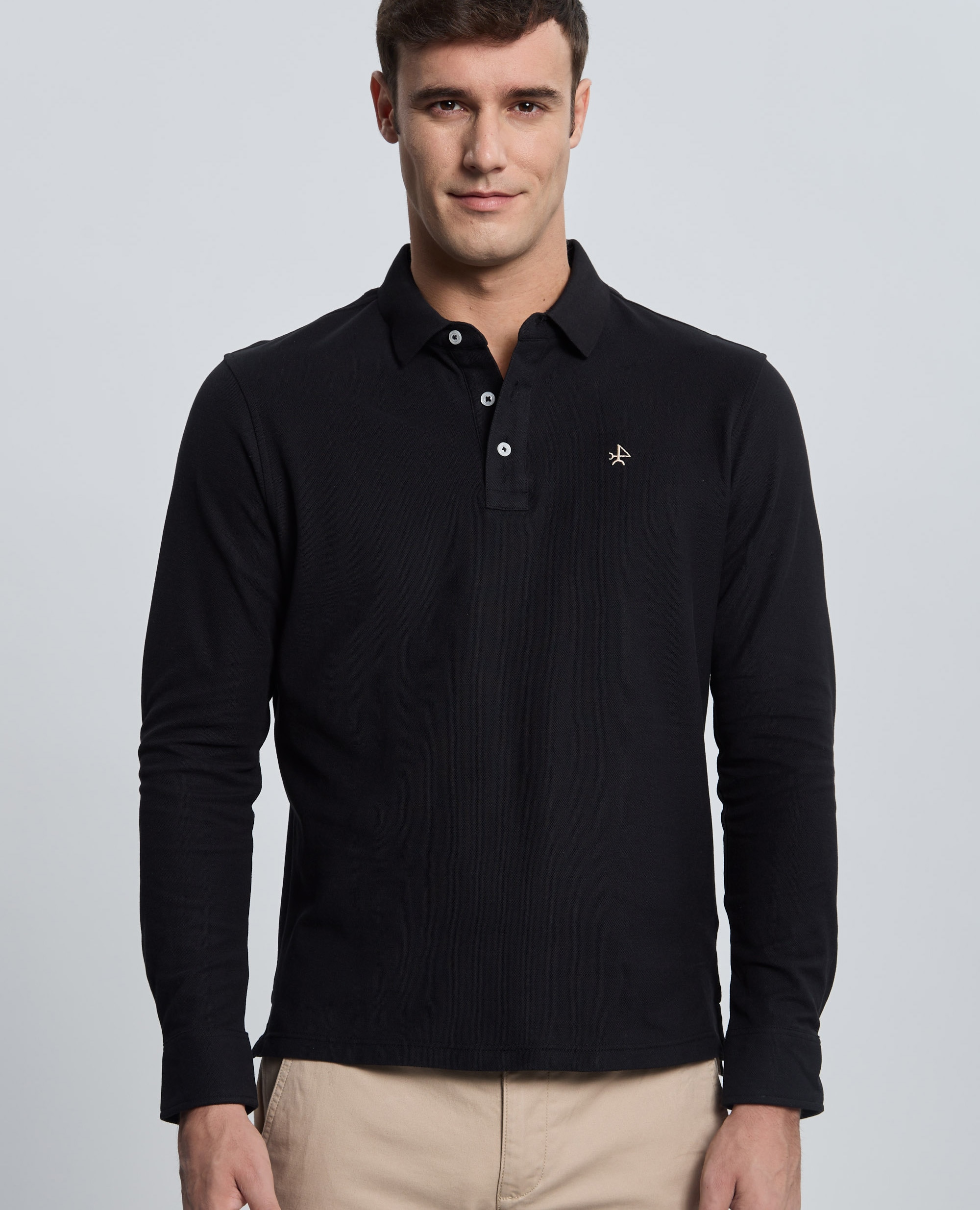 Polo de piqué de hombre corte classic manga larga - Valecuatro - Negro Negro-1