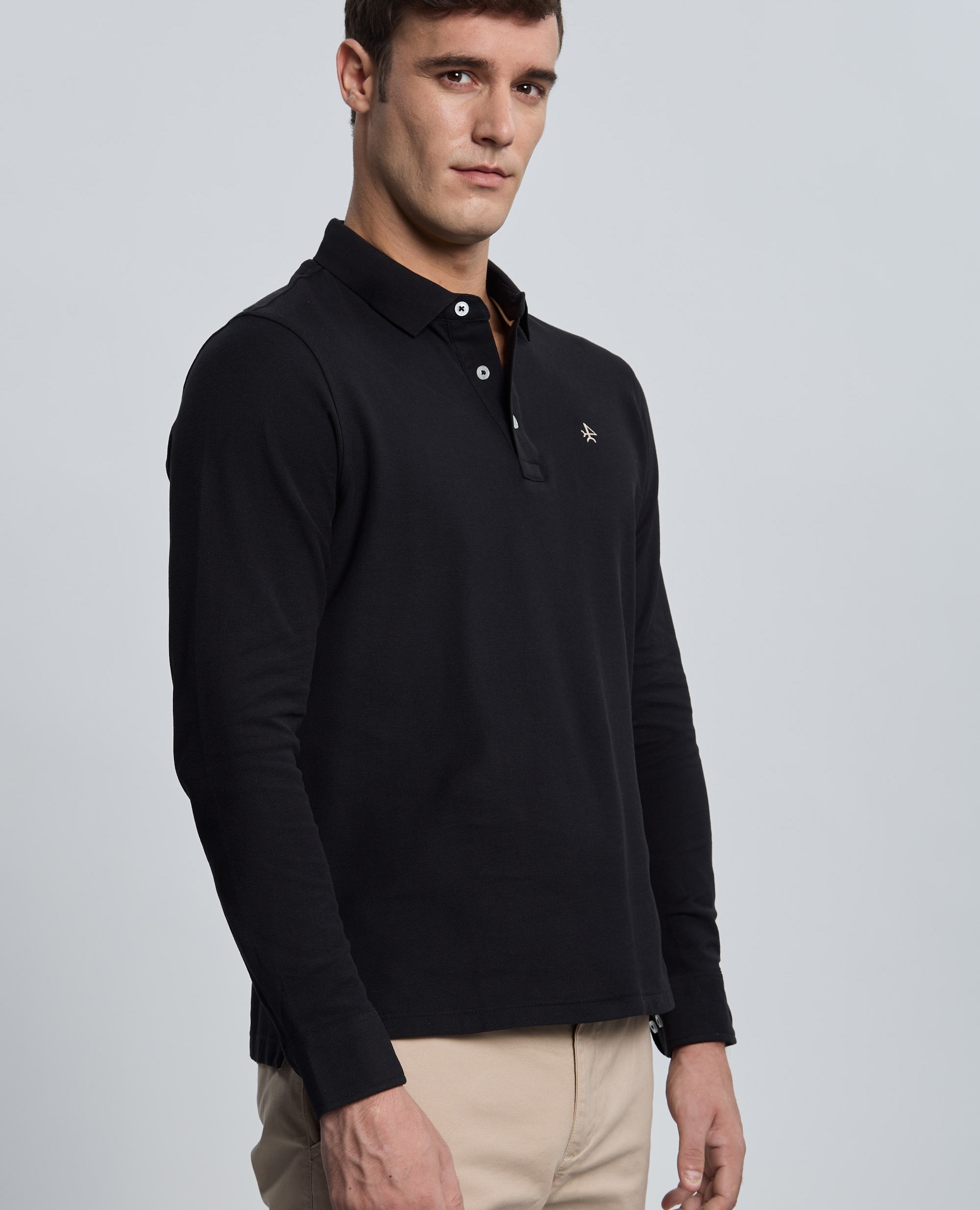 Polo de piqué de hombre corte classic manga larga - Valecuatro - Negro Negro-6
