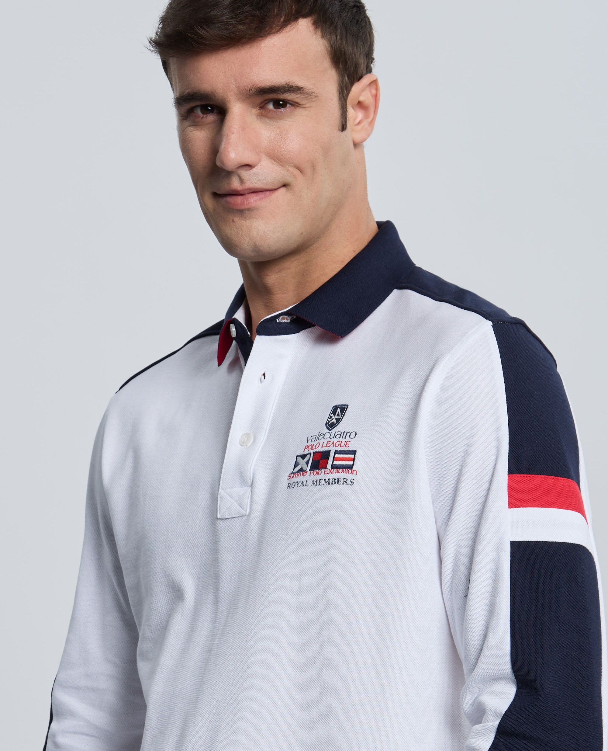 Polo de piqué de hombre corte classic manga larga multiestampado - Valecuatro - Blanco Blanco-3