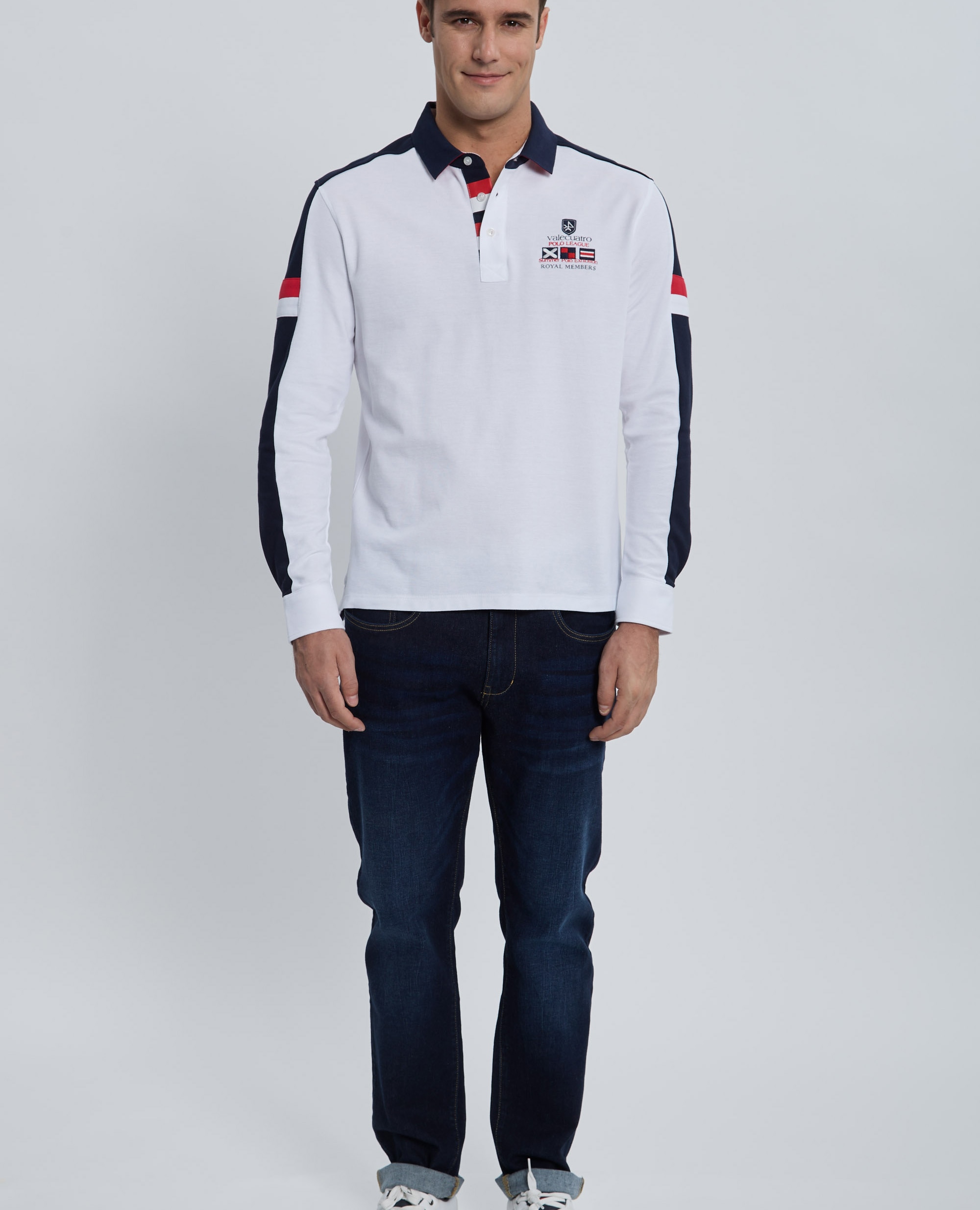 Polo de piqué de hombre corte classic manga larga multiestampado - Valecuatro - Blanco Blanco-4