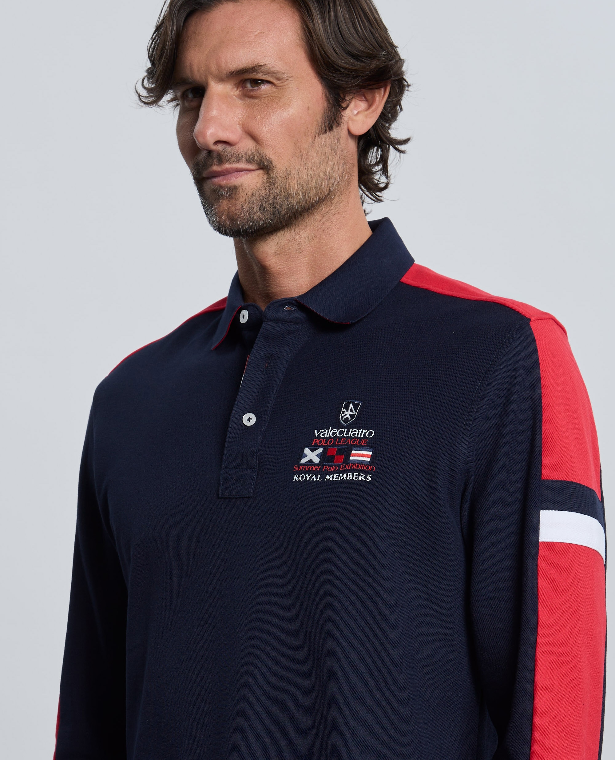 Polo de piqué de hombre corte classic manga larga multiestampado - Valecuatro - Azul marino Azul marino-3