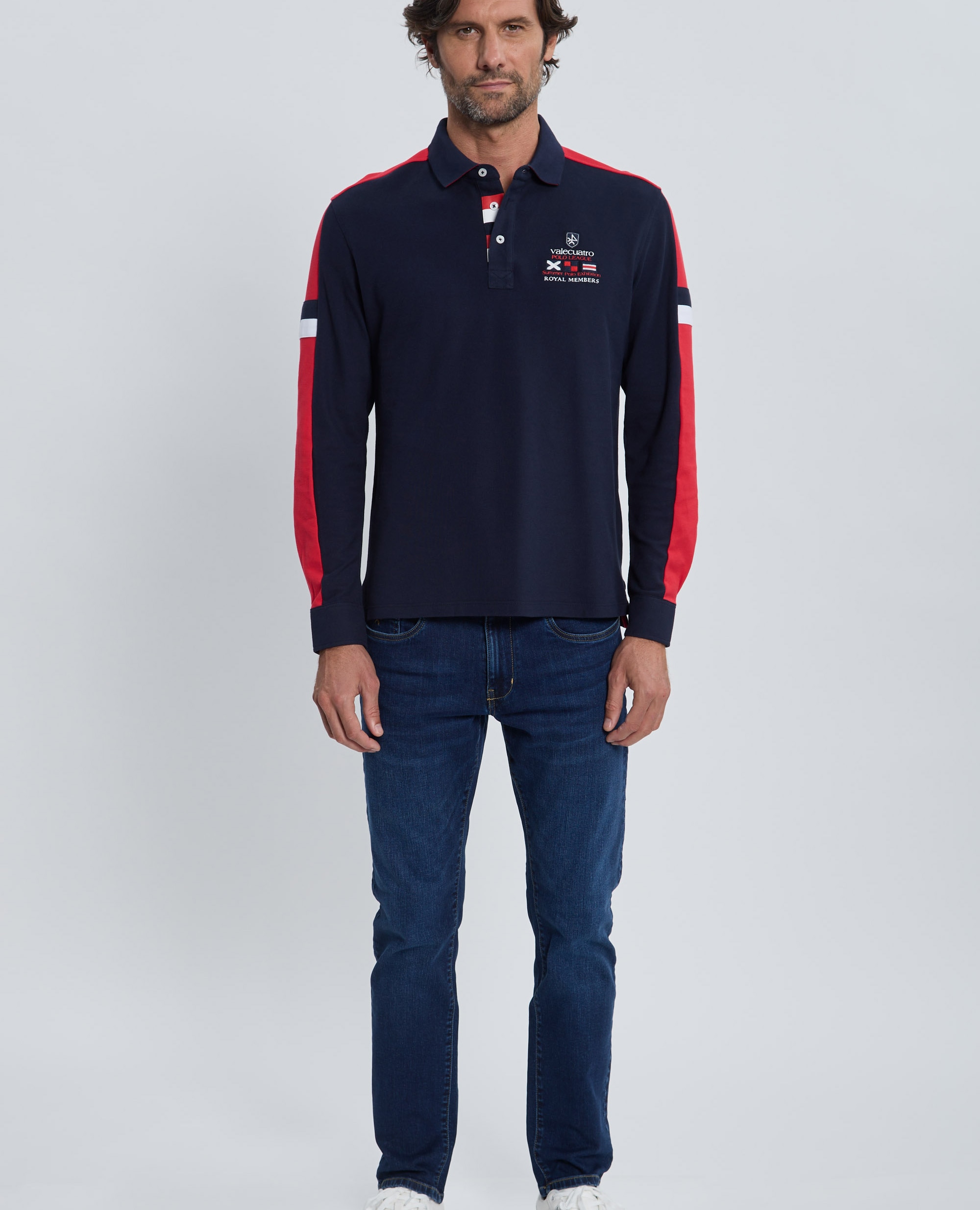 Polo de piqué de hombre corte classic manga larga multiestampado - Valecuatro - Azul marino Azul marino-4