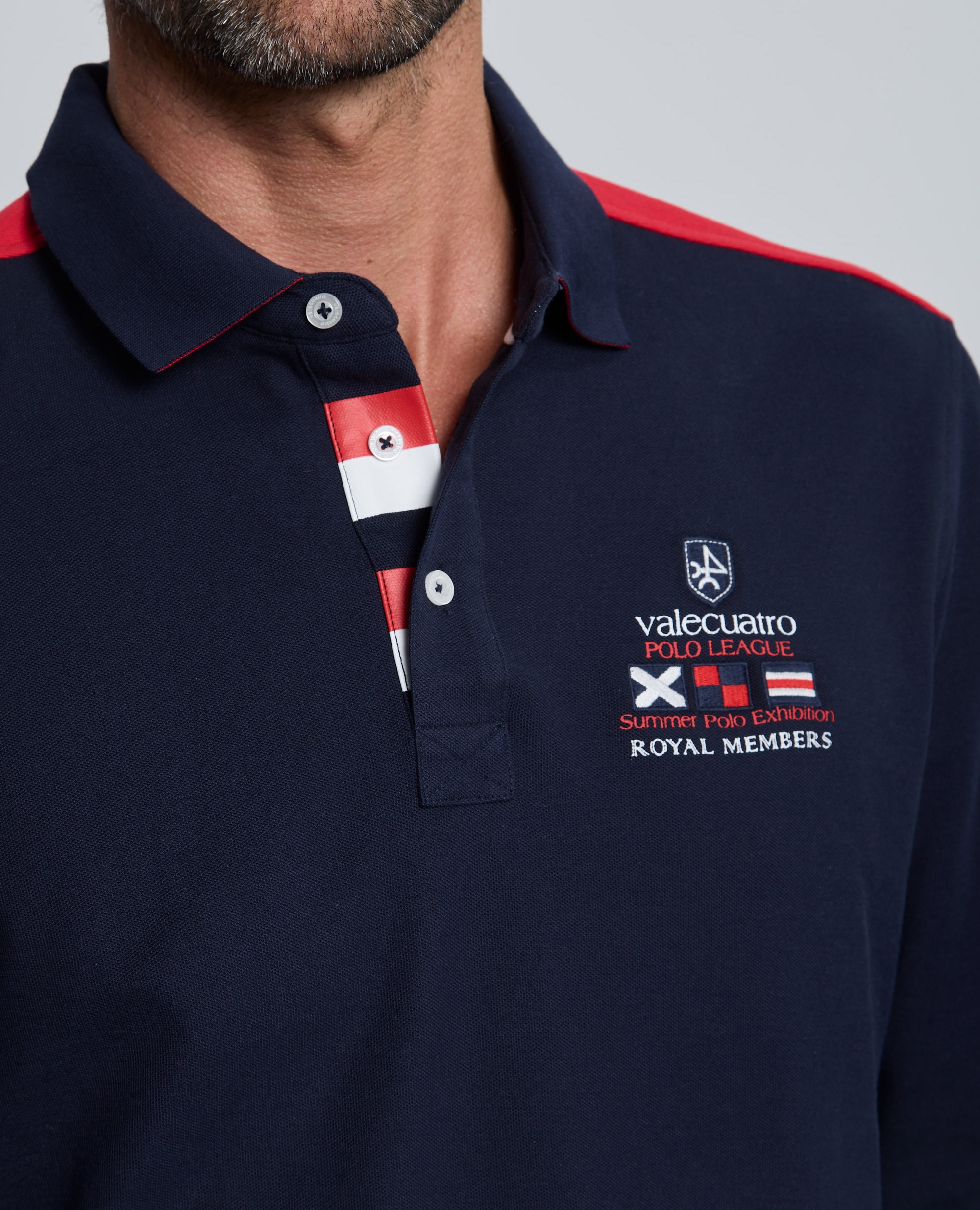 Polo de piqué de hombre corte classic manga larga multiestampado - Valecuatro - Azul marino Azul marino-6
