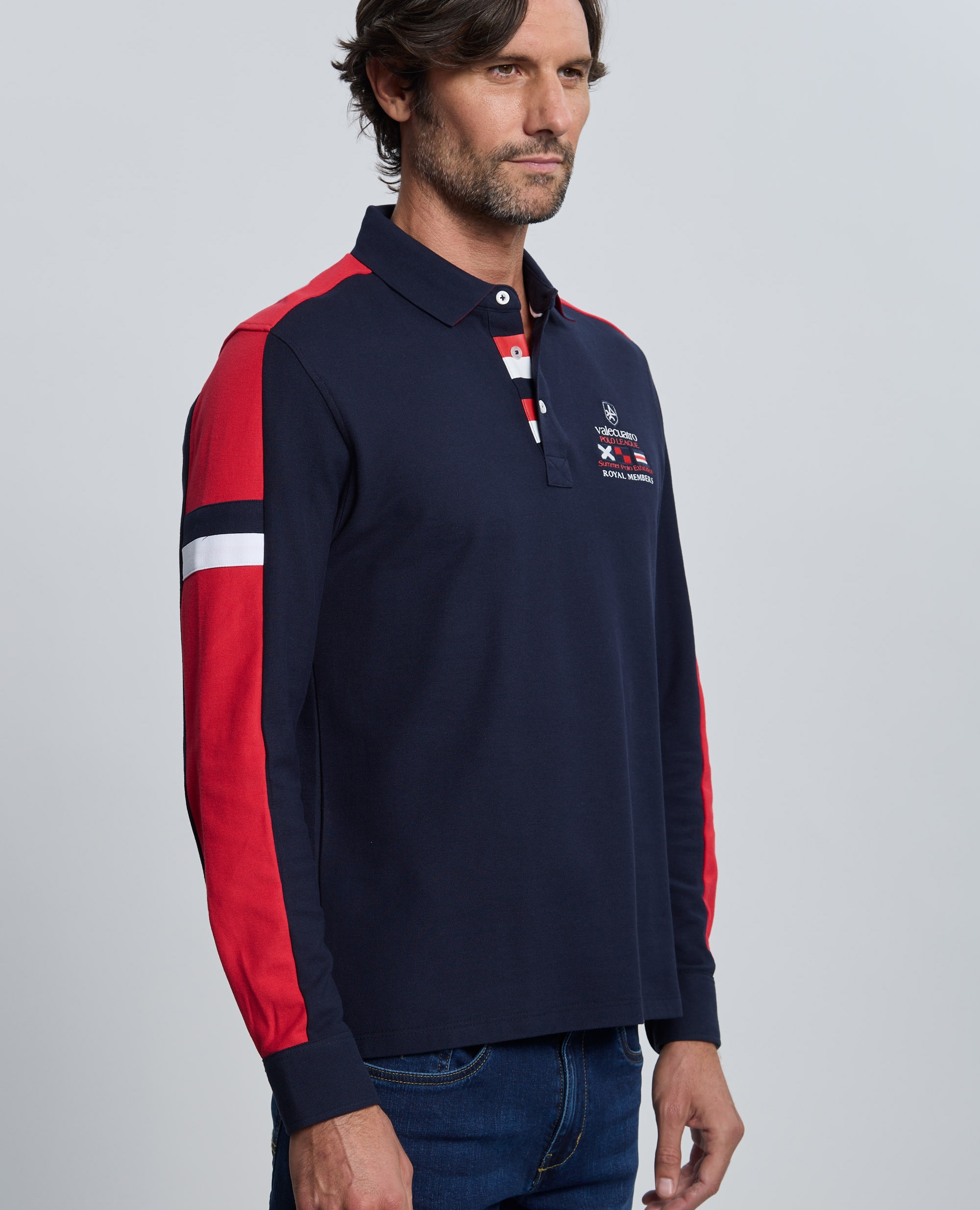 Polo de piqué de hombre corte classic manga larga multiestampado - Valecuatro - Azul marino Azul marino-7