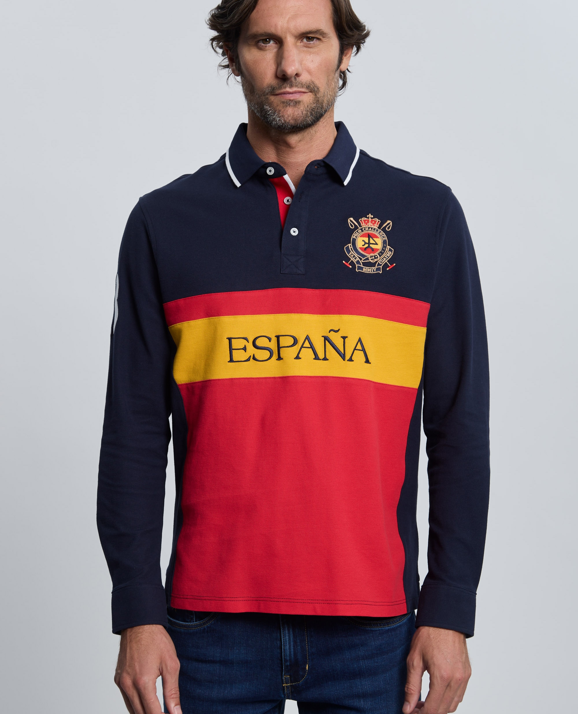 Valecuatro - Polo de piqué de hombre corte classic azul marino de manga larga.