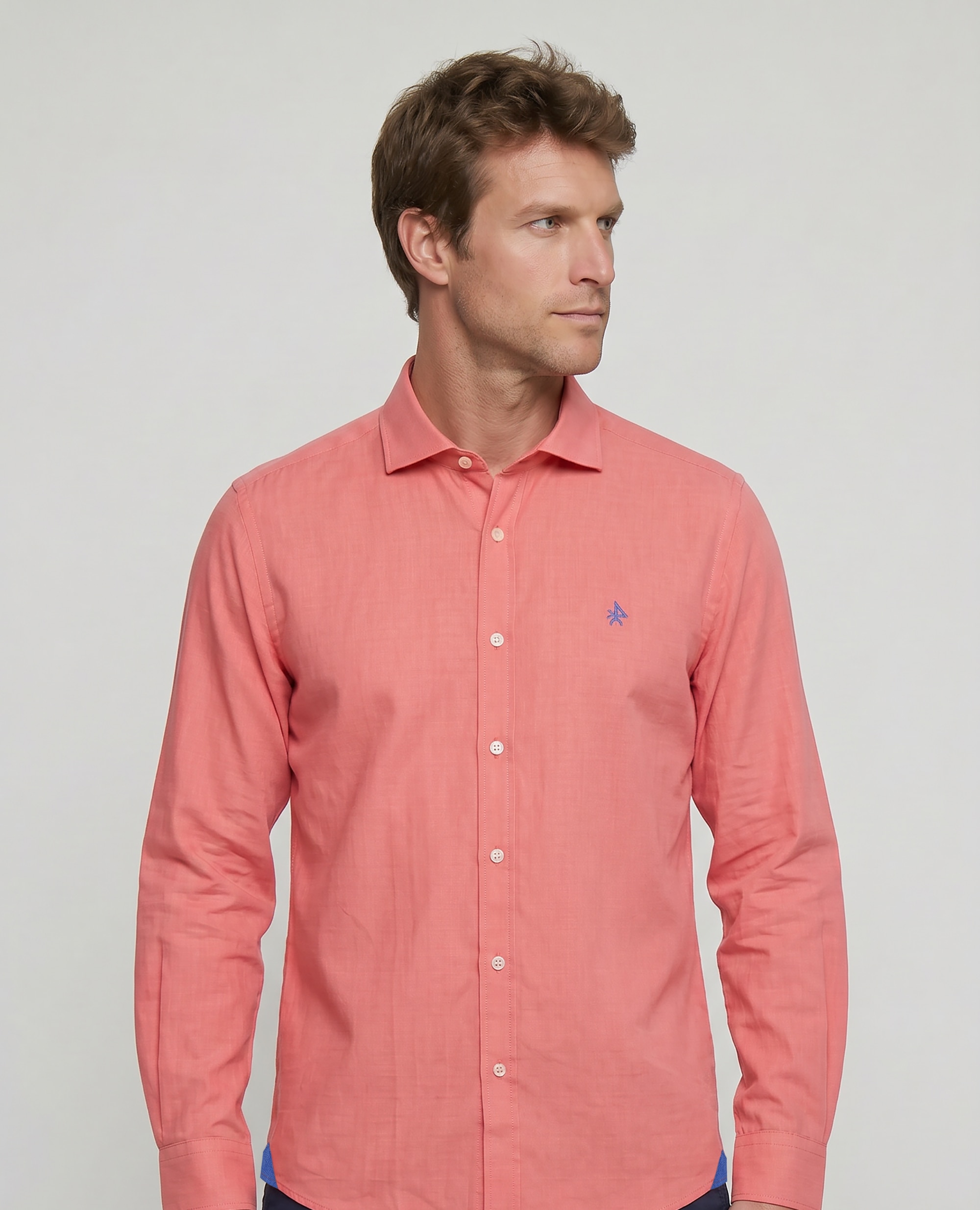 Imagen 1 de Camisa lino de hombre corte classic lisa Coral