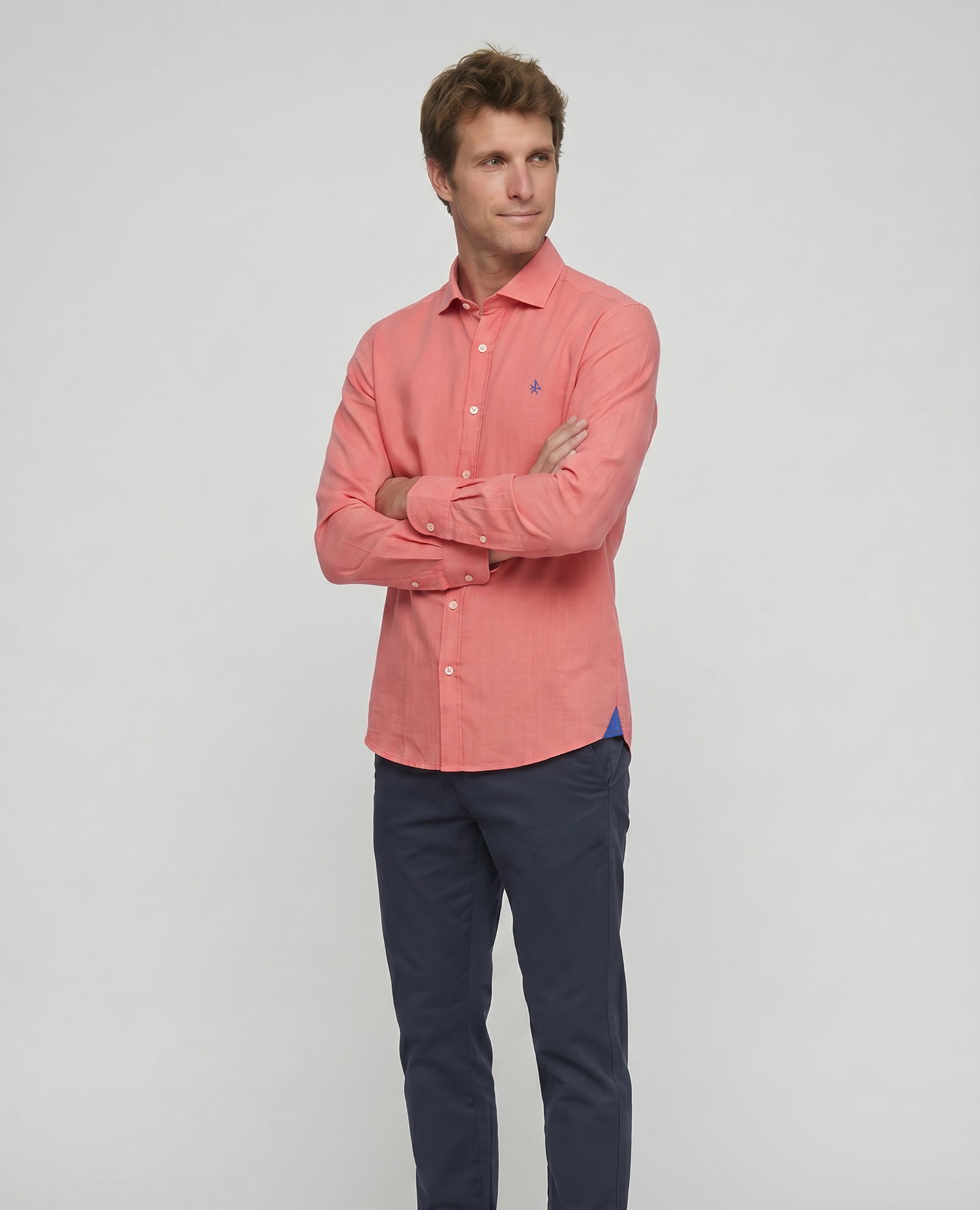 Imagen 4 de Camisa lino de hombre corte classic lisa - Valecuatro - Coral Coral