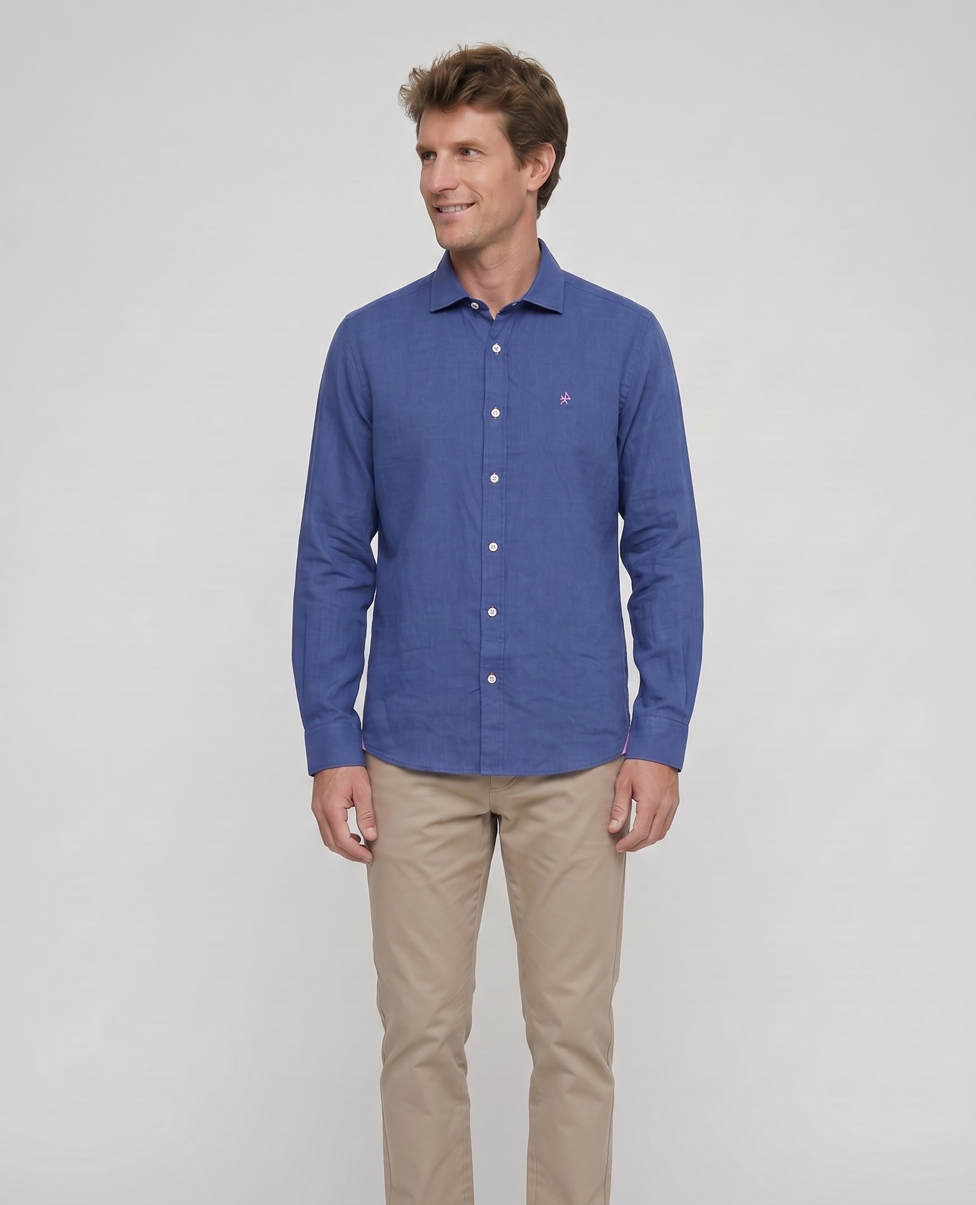 Imagen 4 de Camisa lino de hombre corte classic lisa - Valecuatro - Azul marino Azul marino