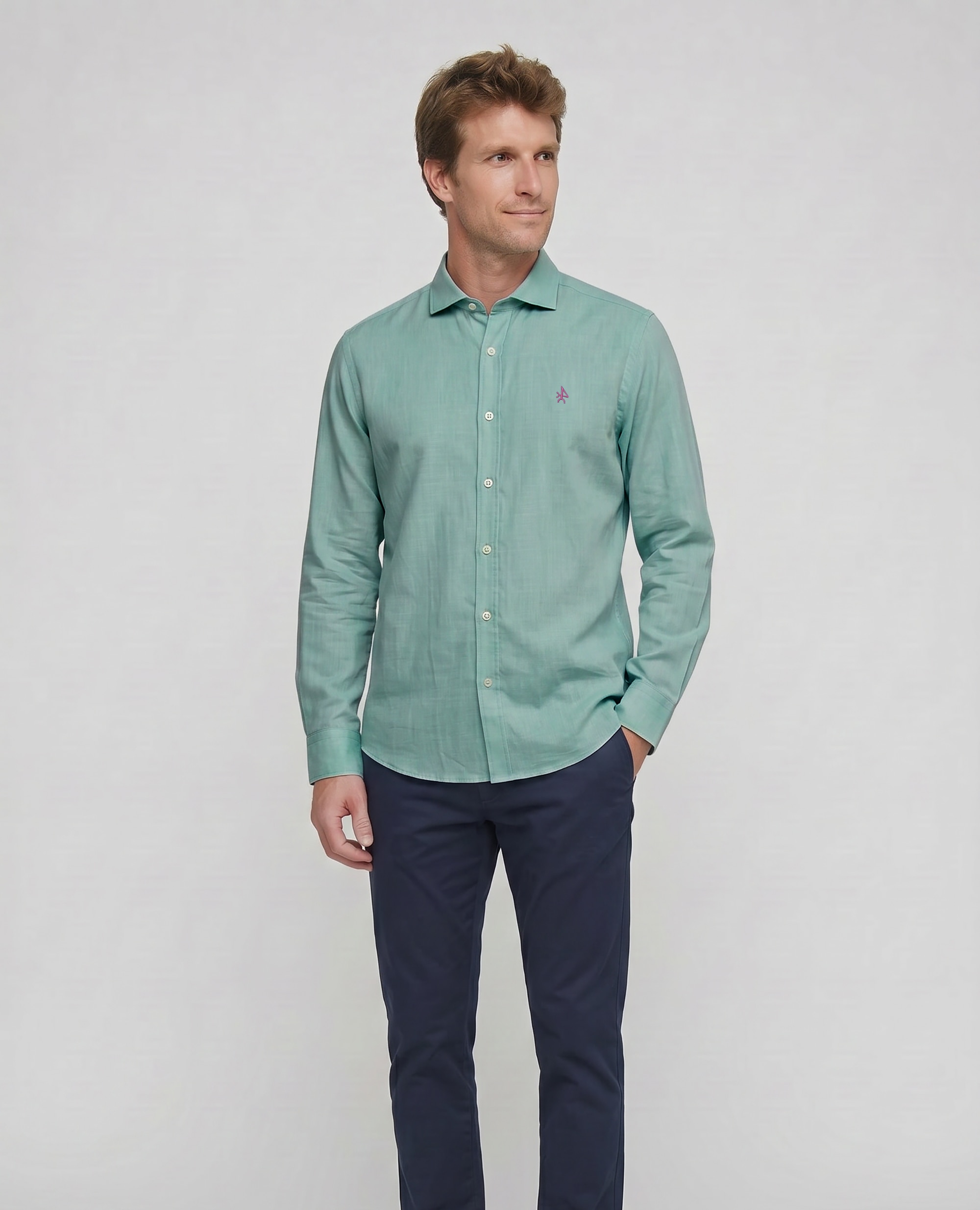 Imagen 4 de Camisa lino de hombre corte classic lisa - Valecuatro - Verde Verde