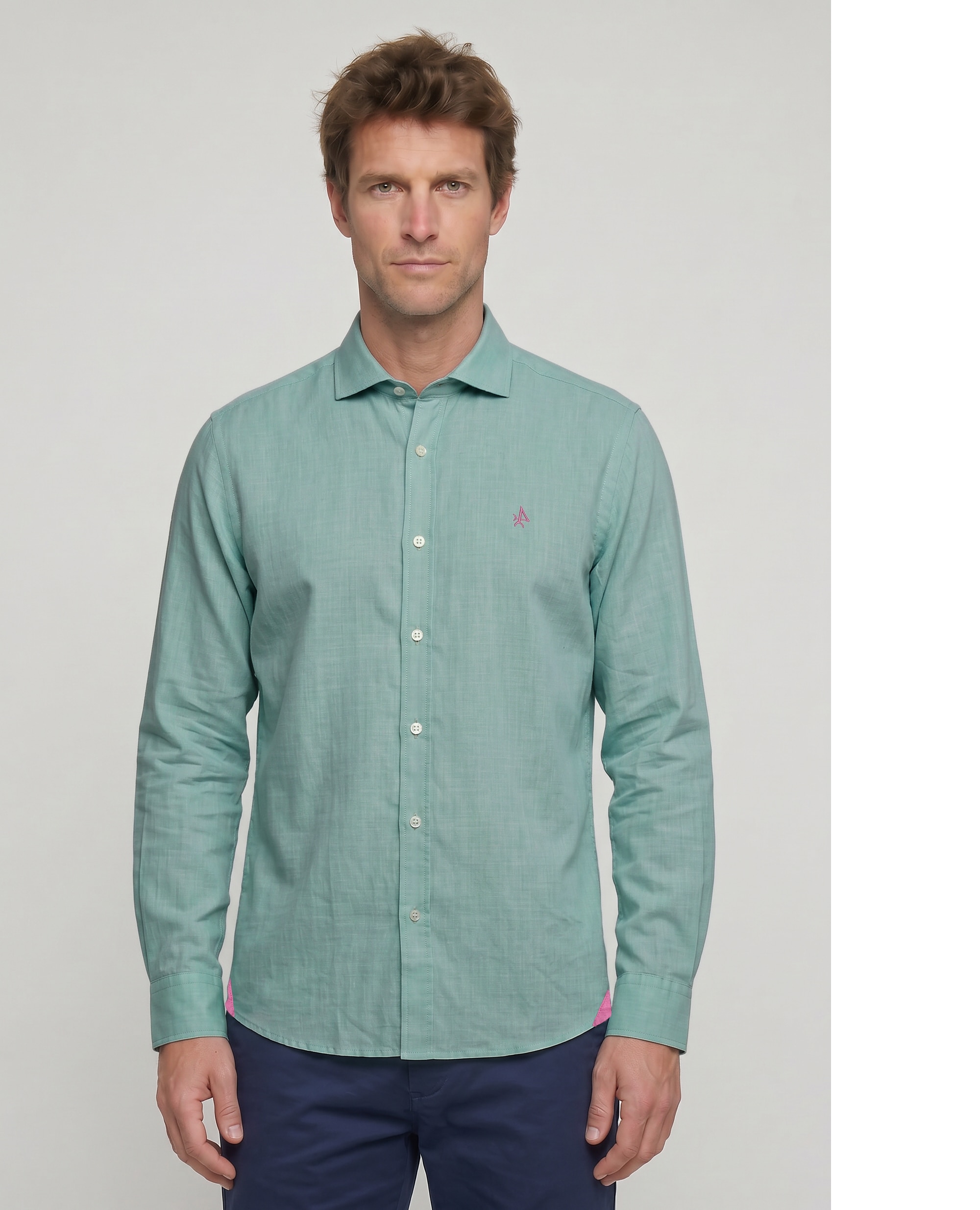 Imagen 5 de Camisa lino de hombre corte classic lisa - Valecuatro - Verde Verde