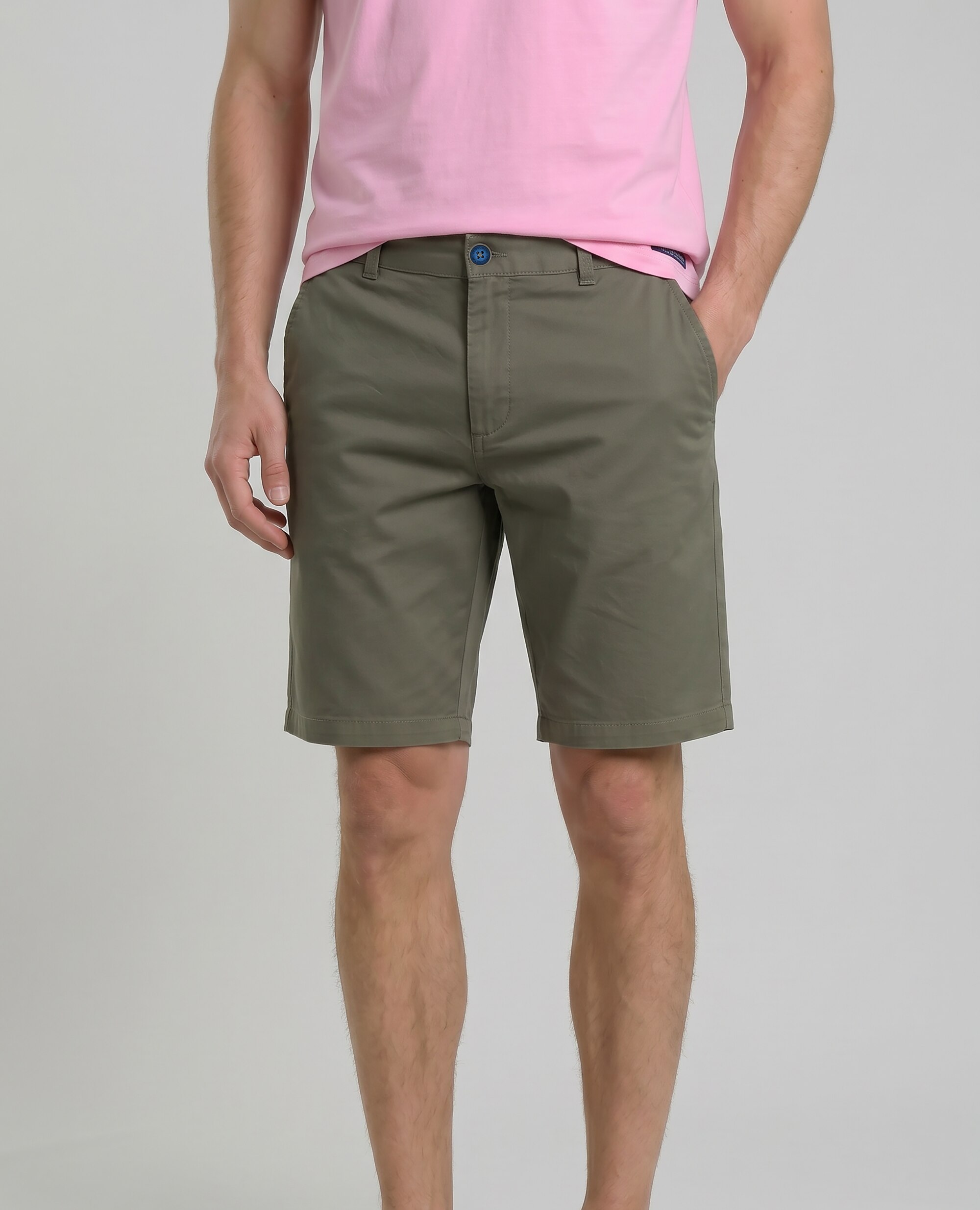 Pantalón corto chino de hombre liso - Valecuatro - Kaki Kaki-2