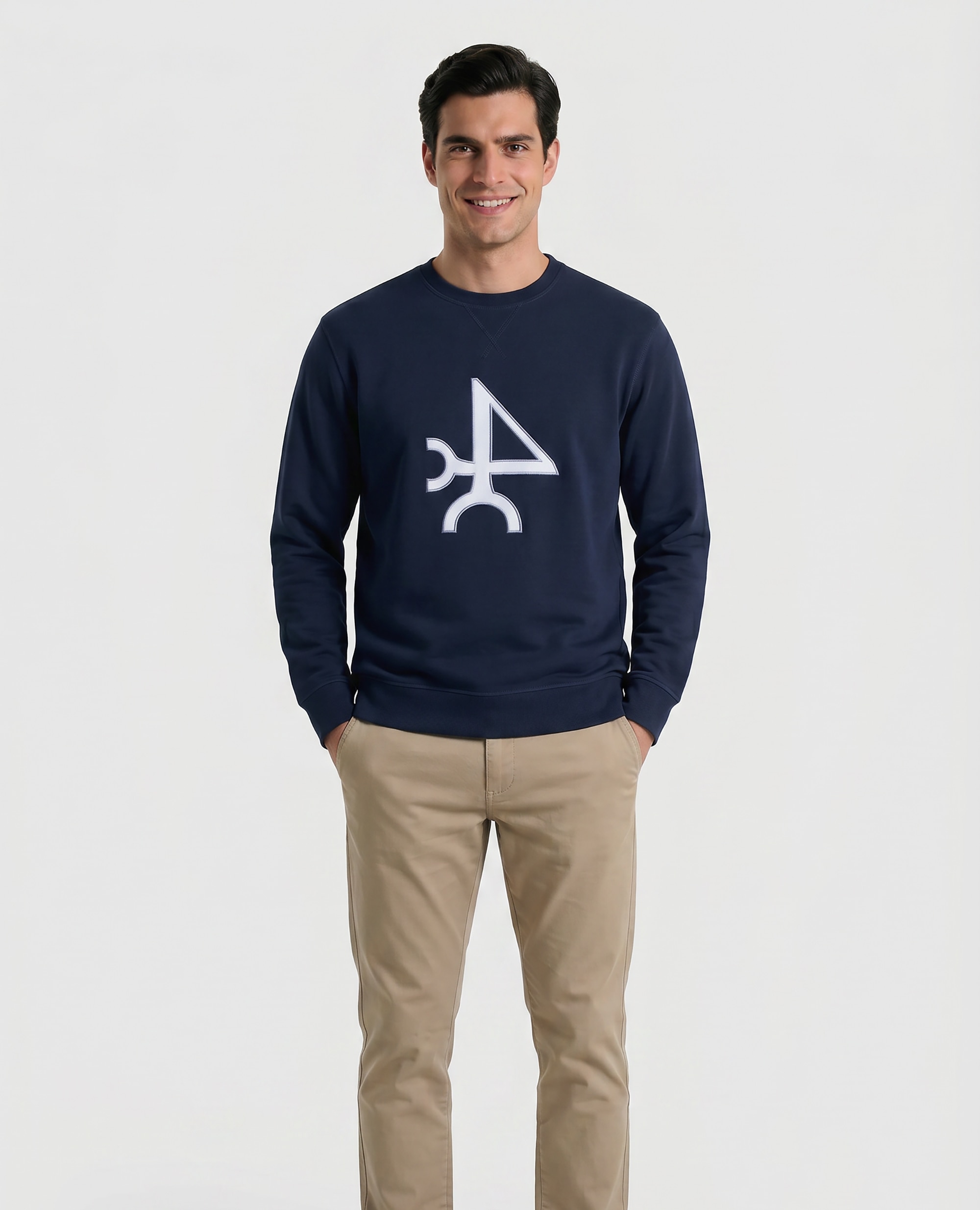 Sudadera de hombre sin capucha con cuello redondo estampada - Valecuatro - Azul marino Azul marino-4