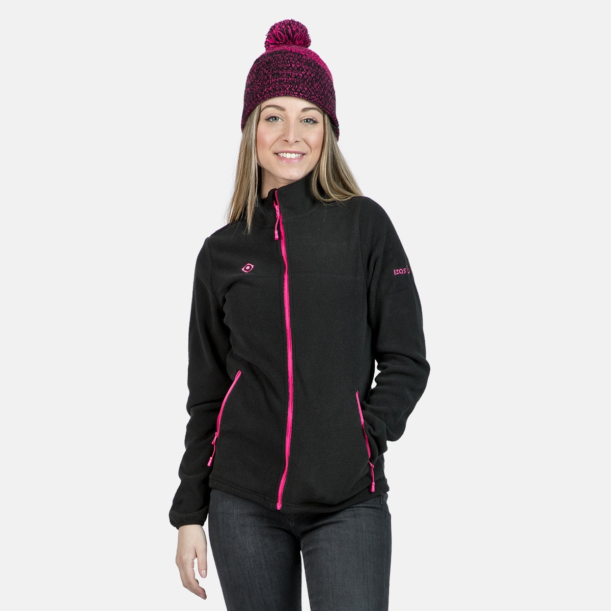 Forro polar de mujer PADRU W Izas - Negro / Rosa Negro / Rosa-1