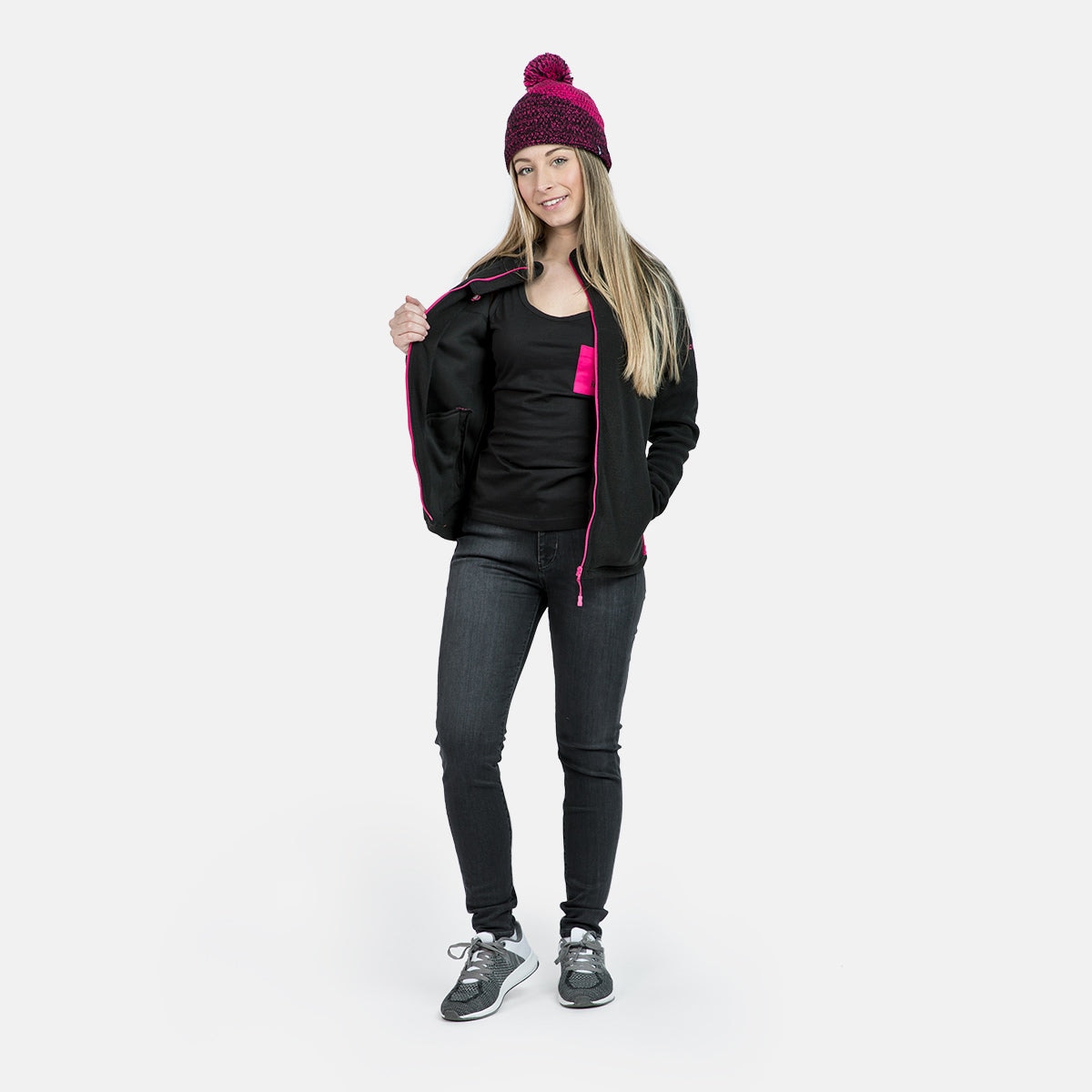 Forro polar de mujer PADRU W Izas - Negro / Rosa Negro / Rosa-3