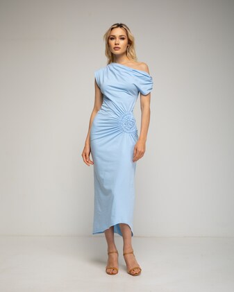 Vestidos asimétricos de chiffon con cuello halter y escote en V profundo Azul tinta