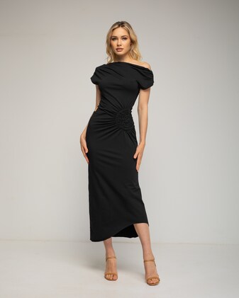 Vestidos asimétricos de chiffon con cuello halter y escote en V profundo Azul Marino Tallas Grandes