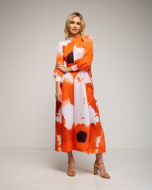 Imagen 0 de Vestido midi estampado con cinturón