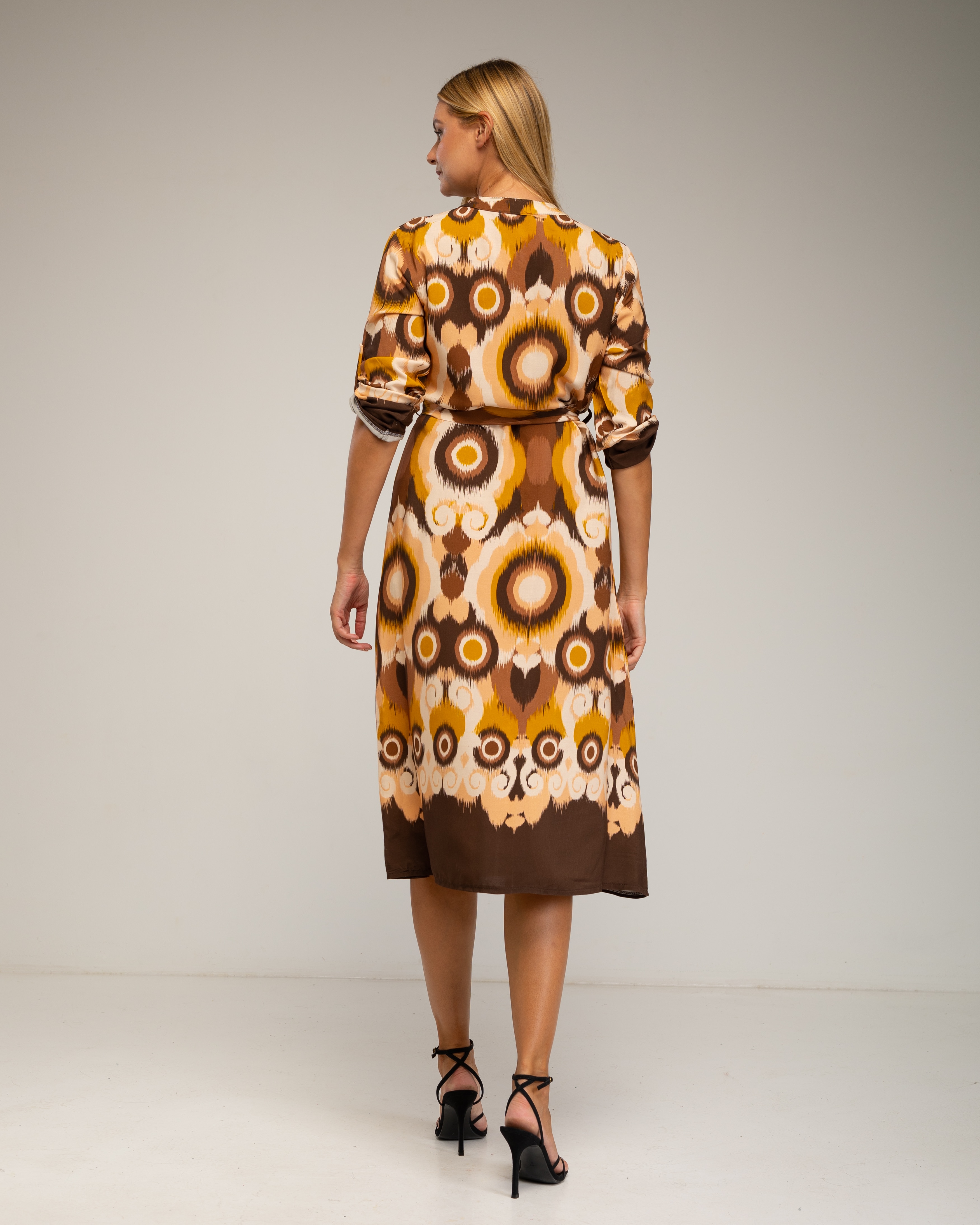 Vestido camisero midi con estampado étnico - Tantra - Marrón Marrón-3