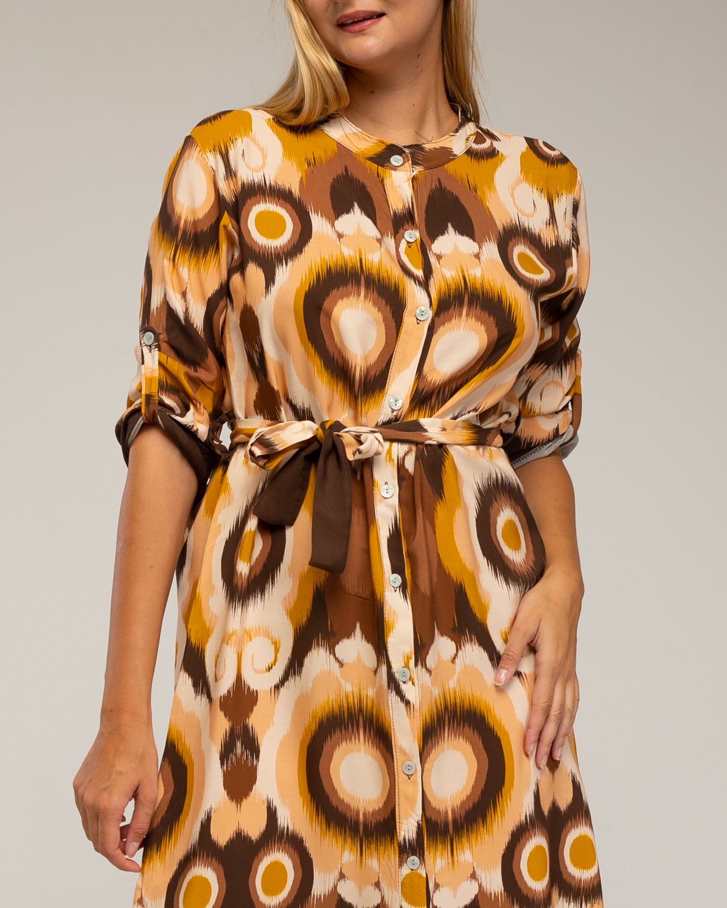 Vestido camisero midi con estampado étnico - Tantra - Marrón Marrón-4