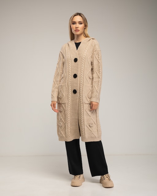 Imagen 0 de Abrigo de mujer con capucha de punto gordo