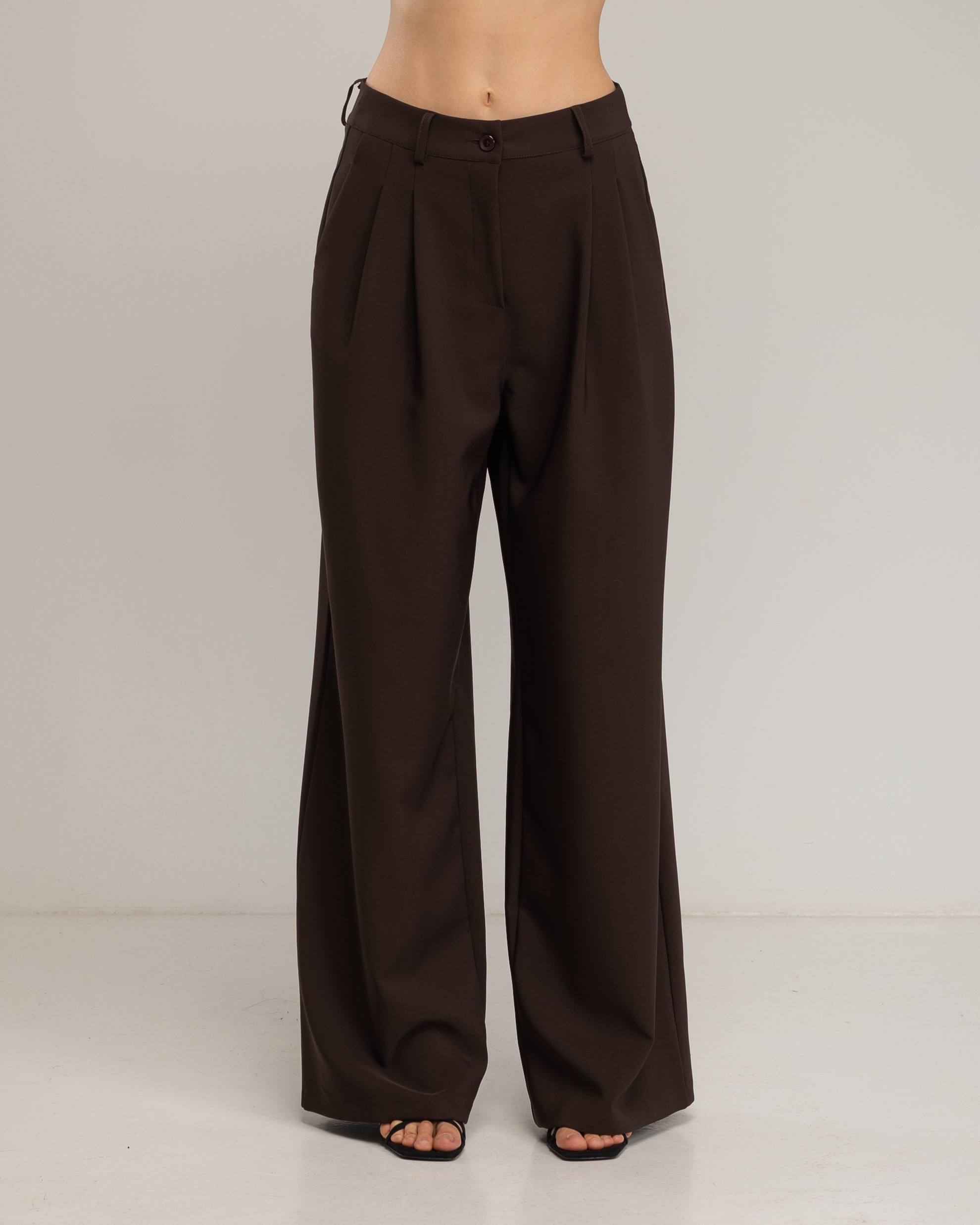 Pantalón de mujer de vestir amplio con pinzas - Tantra - Marrón oscuro Marrón oscuro-2
