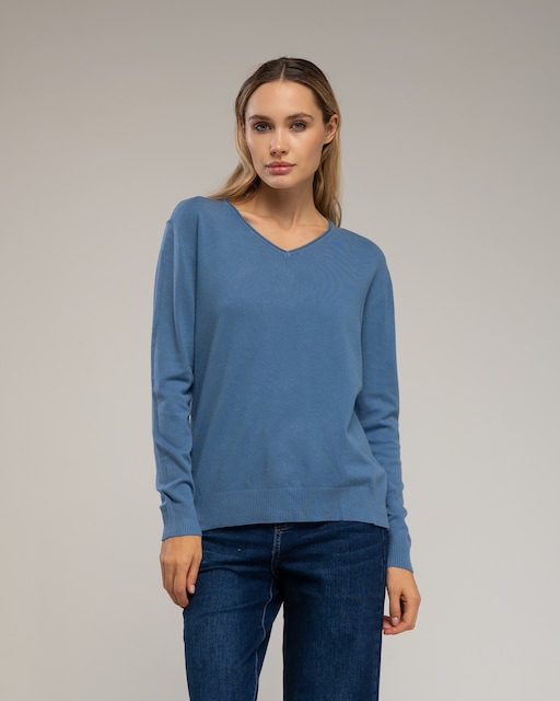 Imagen 0 de Jersey de mujer de punto fino básico con cuello en pico