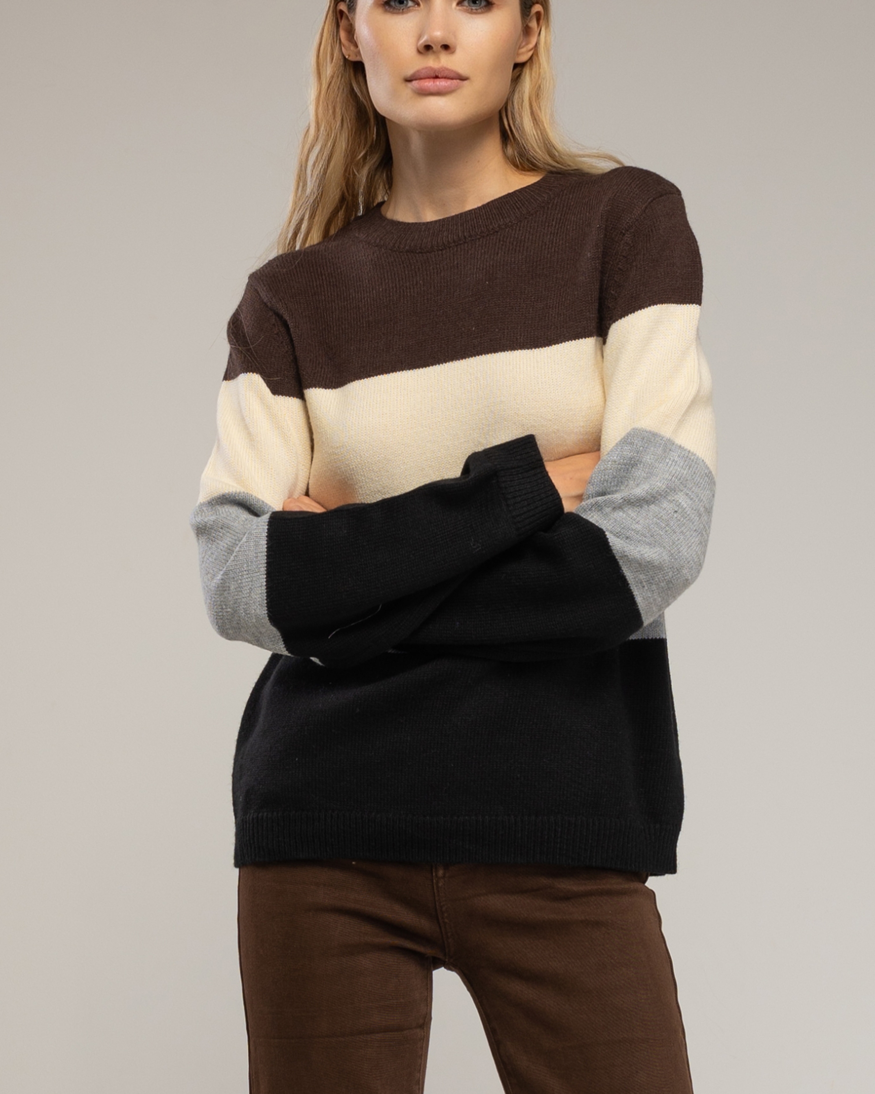 Jersey de mujer con franjas de colores - Tantra - Marrón oscuro Marrón oscuro-3