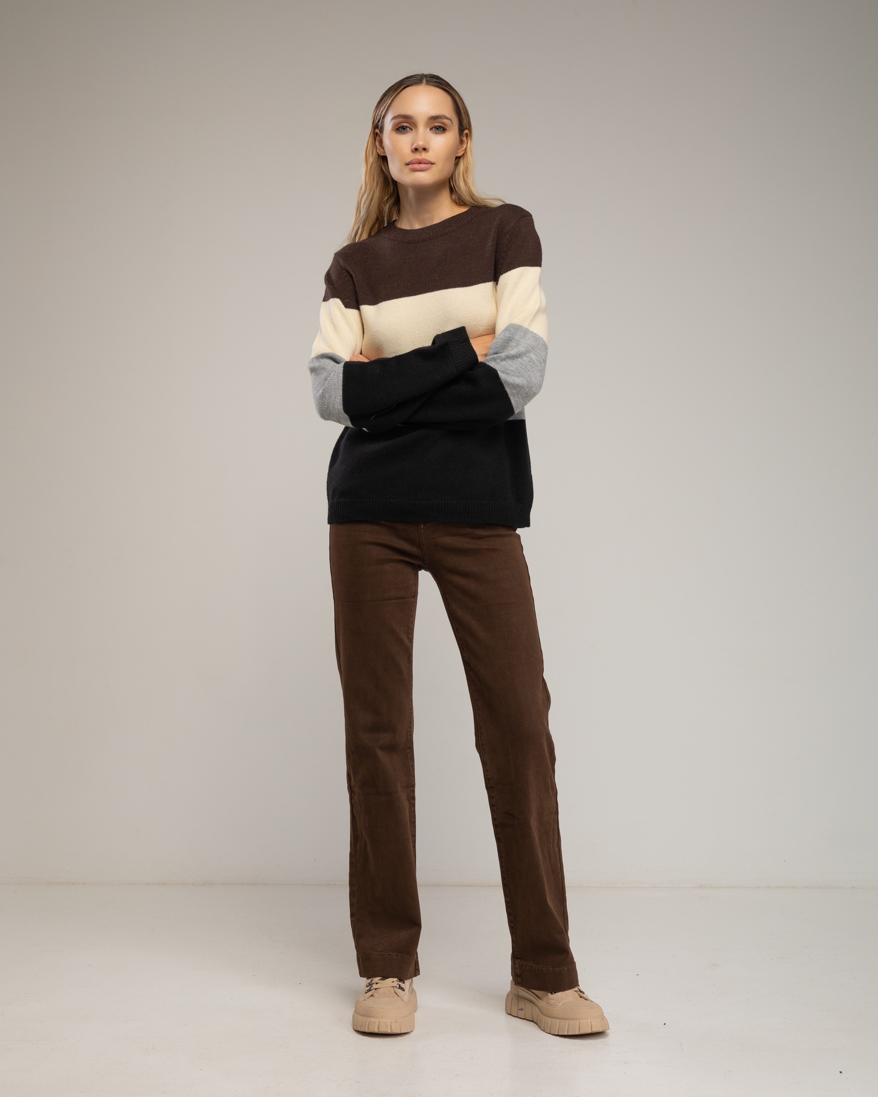 Jersey de mujer con franjas de colores - Tantra - Marrón oscuro Marrón oscuro-4