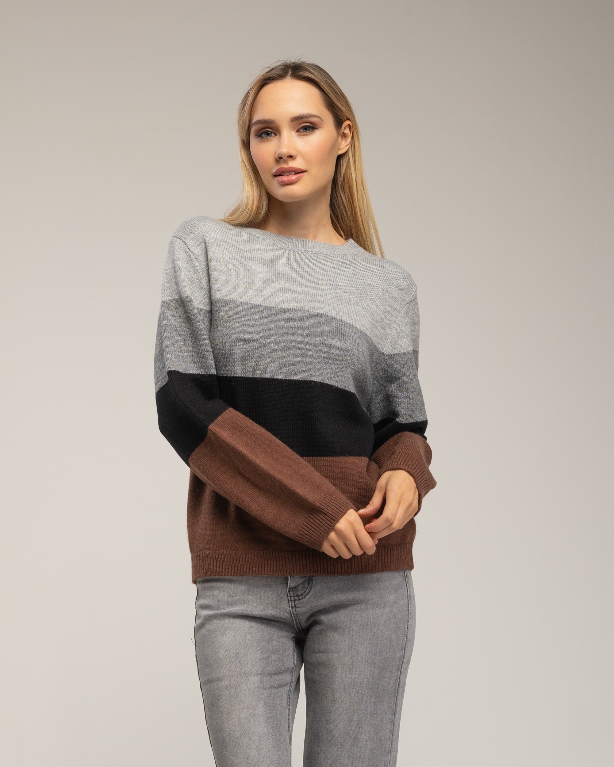 Jersey de mujer con franjas de colores - Tantra - Gris / Negro Gris / Negro-1