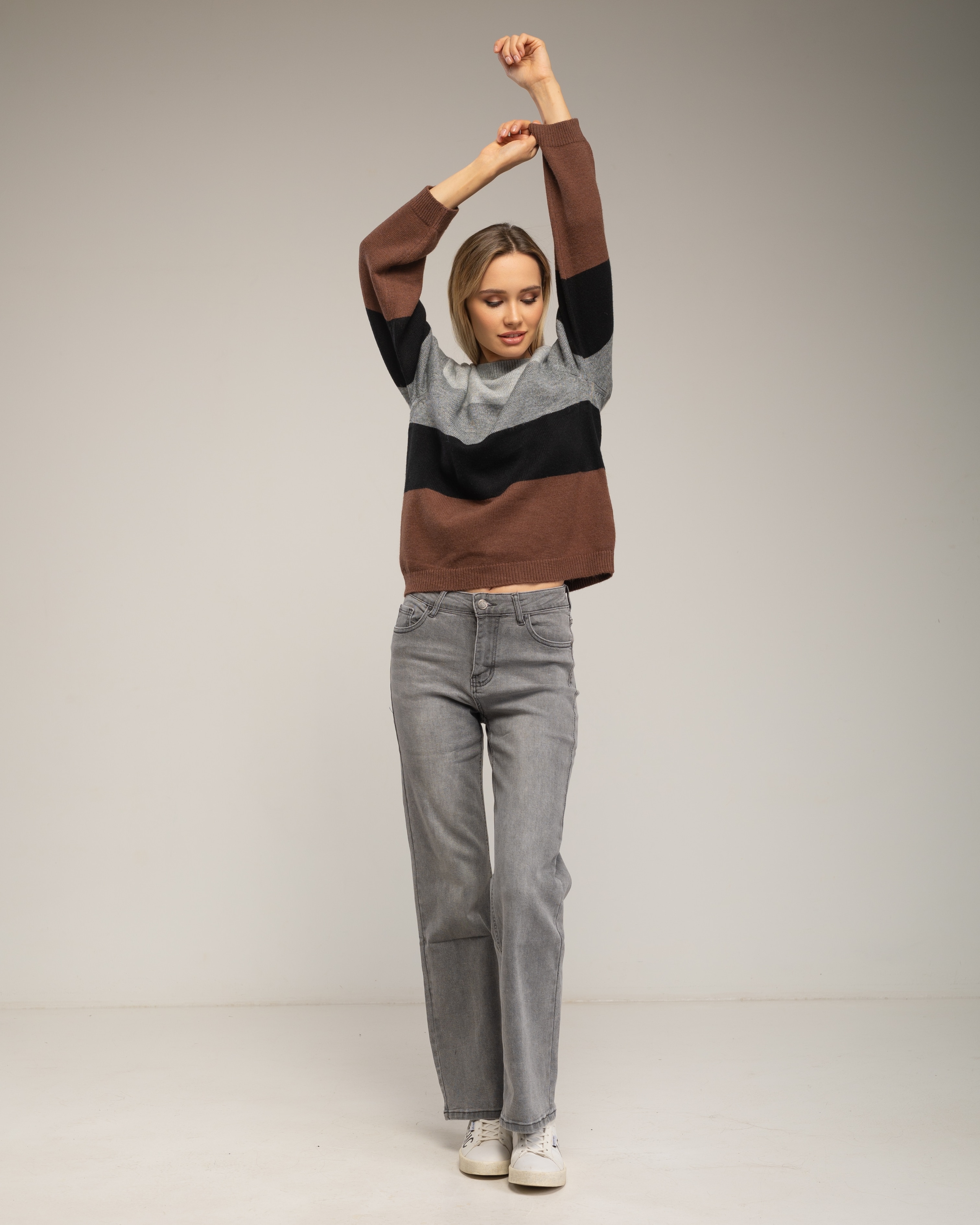 Jersey de mujer con franjas de colores - Tantra - Gris / Negro Gris / Negro-4
