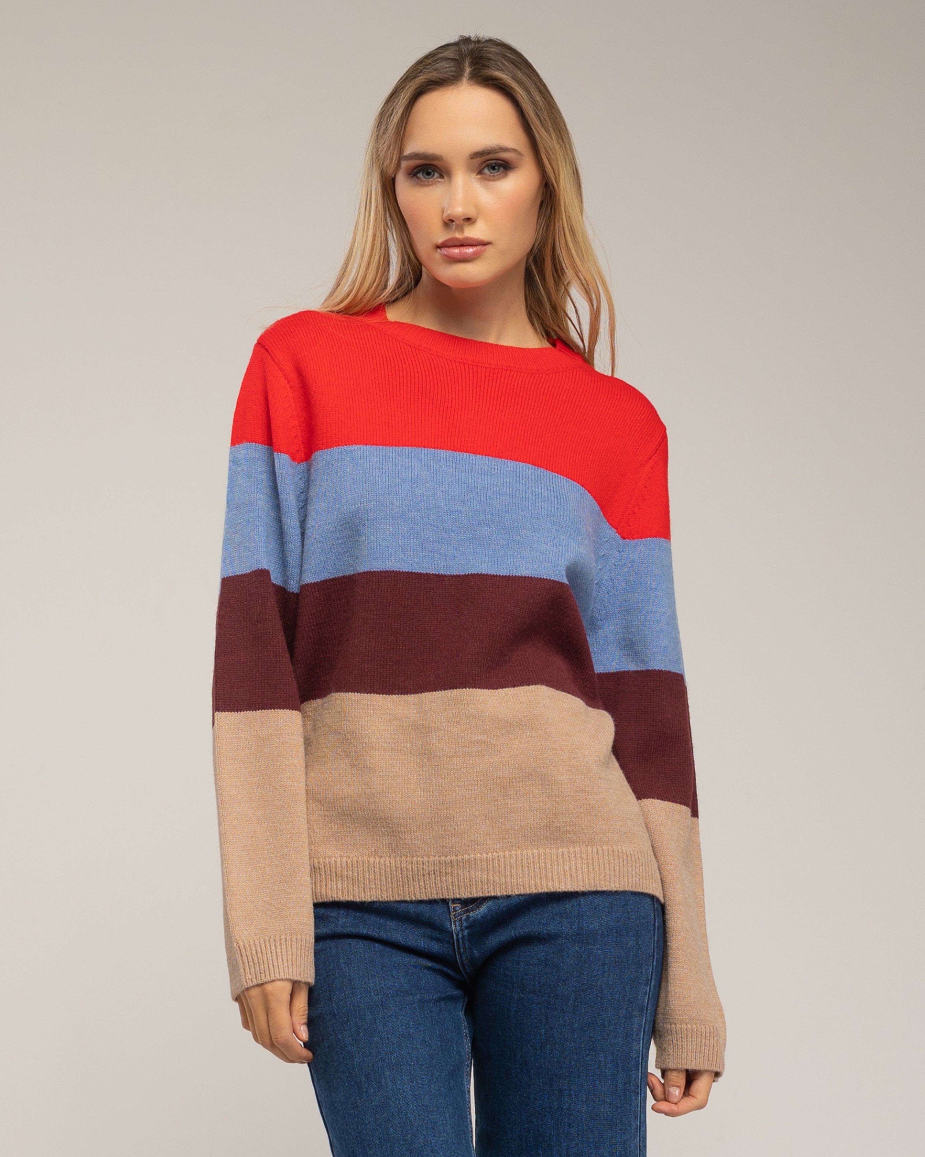 Jersey de mujer con franjas de colores - Tantra - Rojo Rojo-1