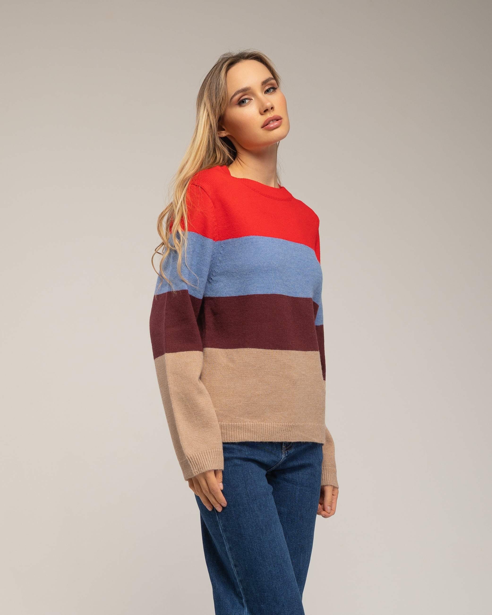 Jersey de mujer con franjas de colores - Tantra - Rojo Rojo-3