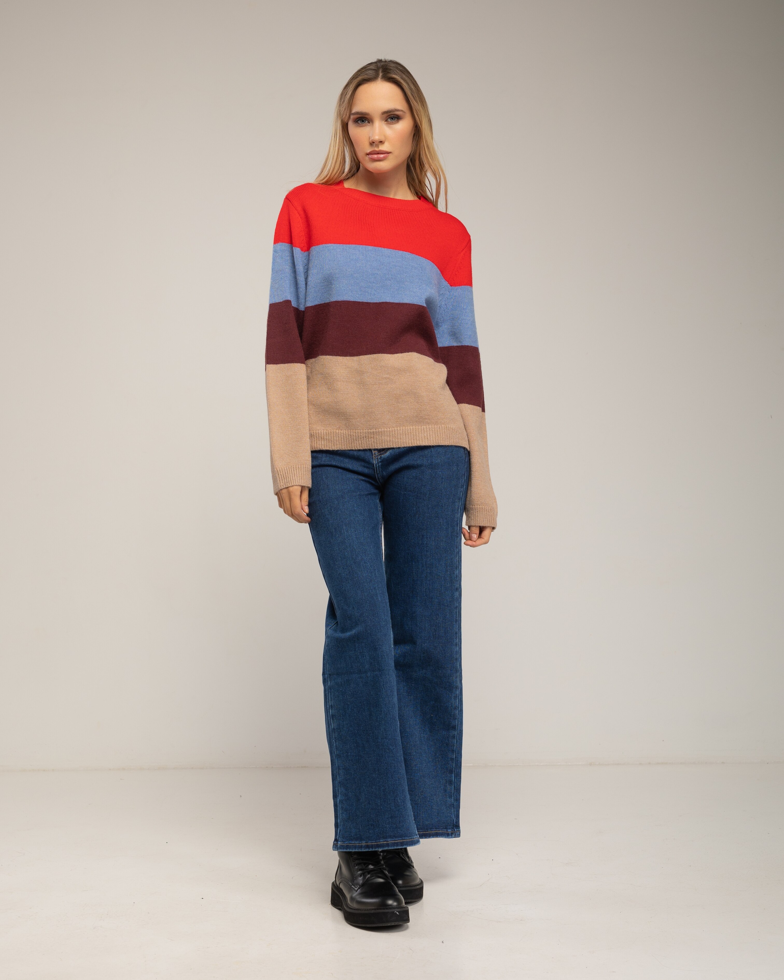 Jersey de mujer con franjas de colores - Tantra - Rojo Rojo-4