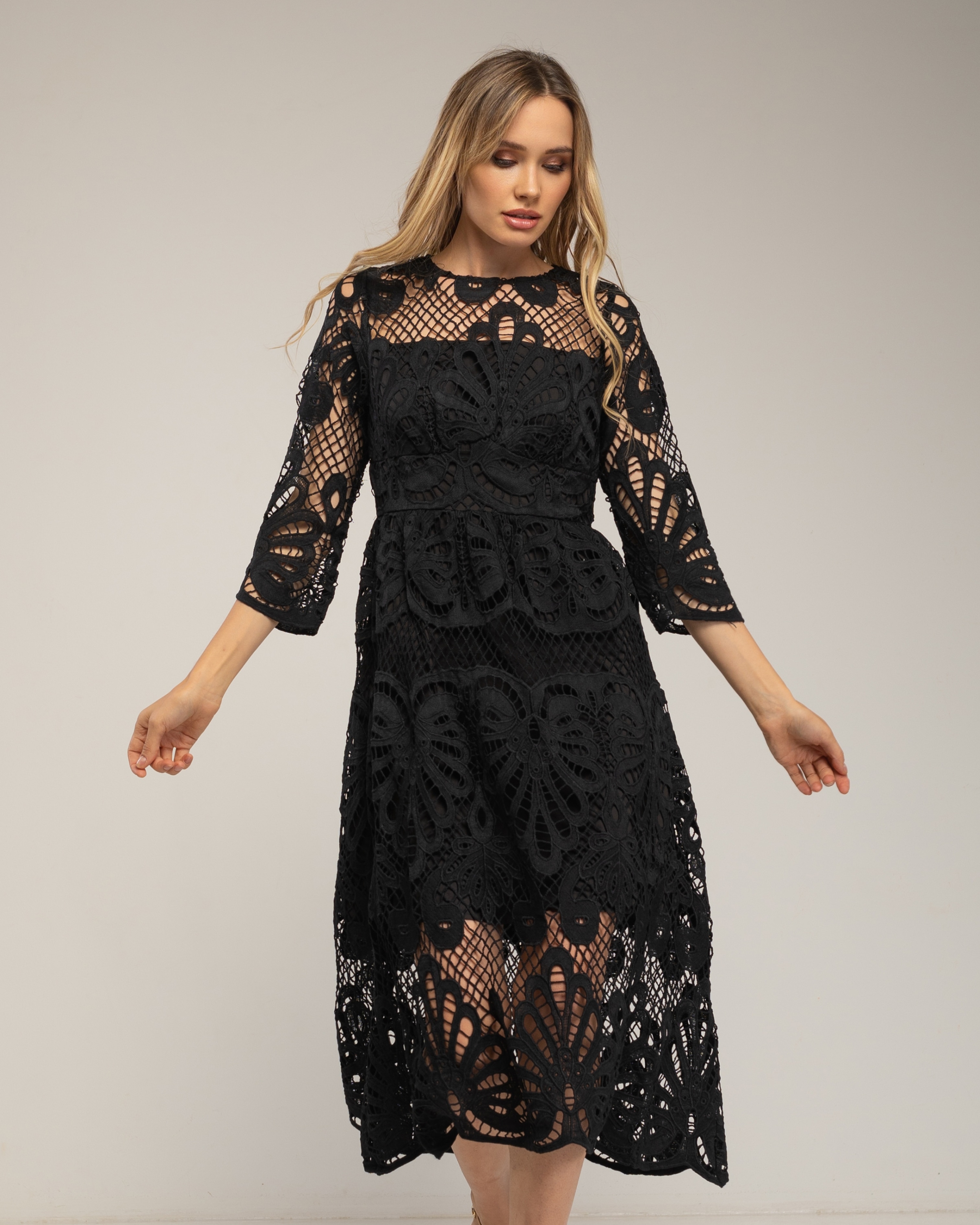 Vestido midi de guipur - Tantra - Negro Negro-2