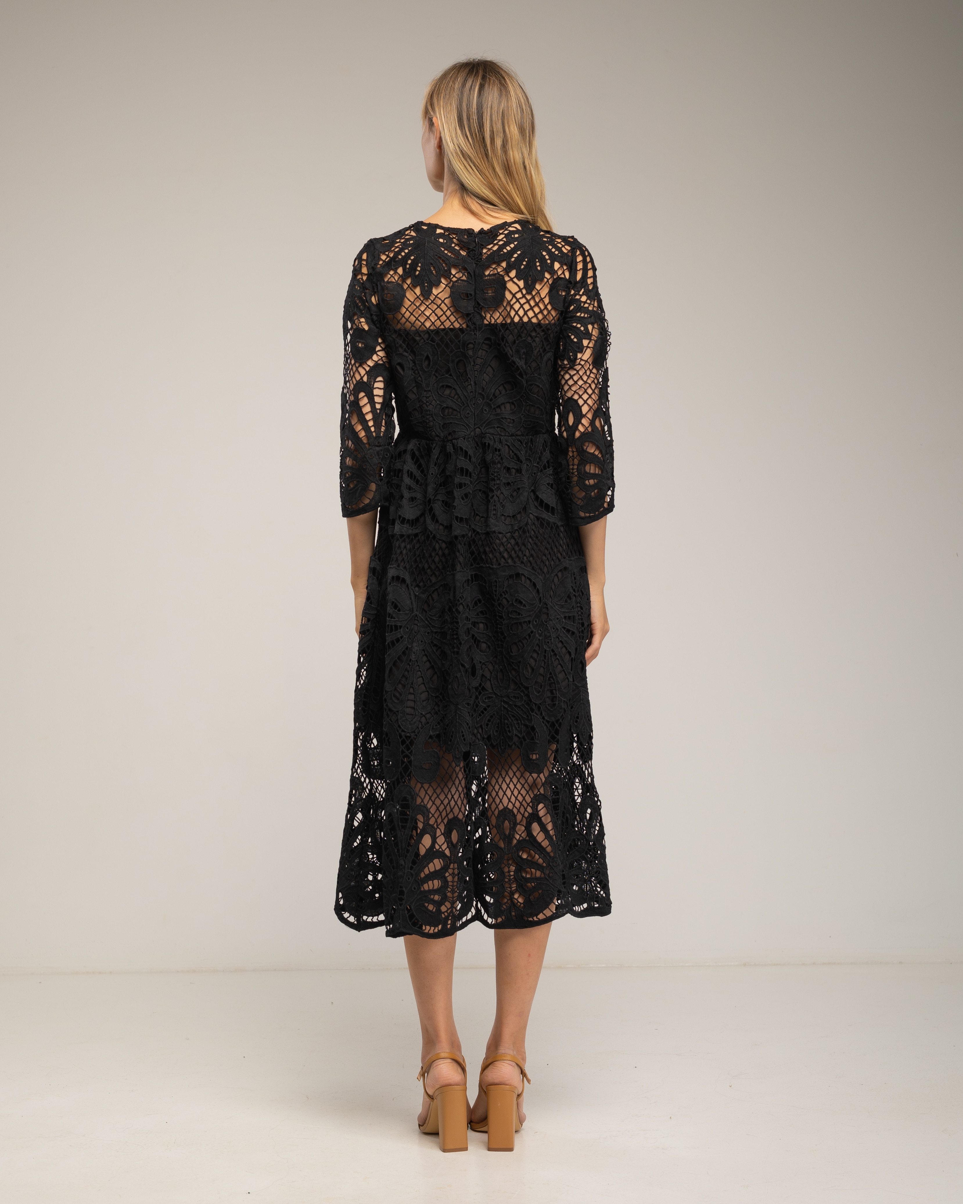 Vestido midi de guipur - Tantra - Negro Negro-3