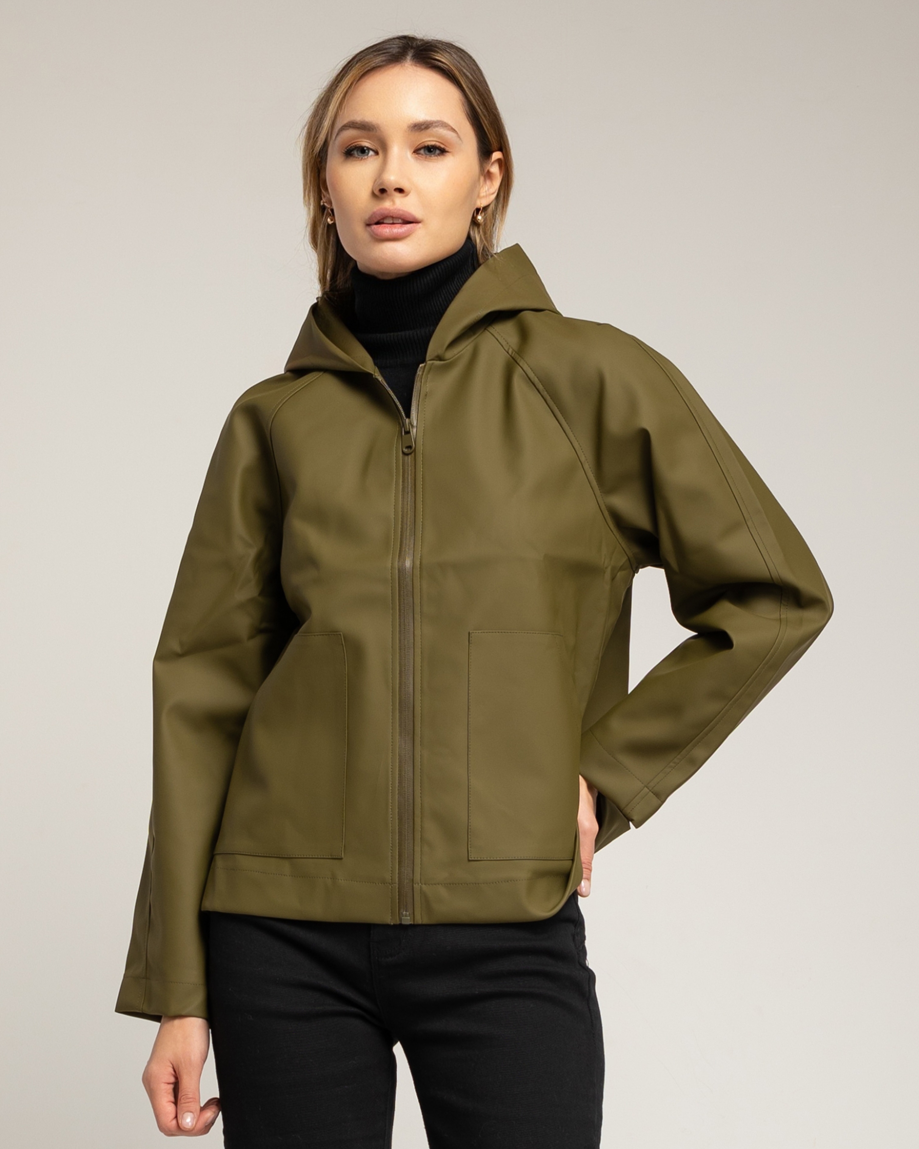 Chaqueta de mujer impermeable con capucha - Tantra - Verde militar Verde militar-3