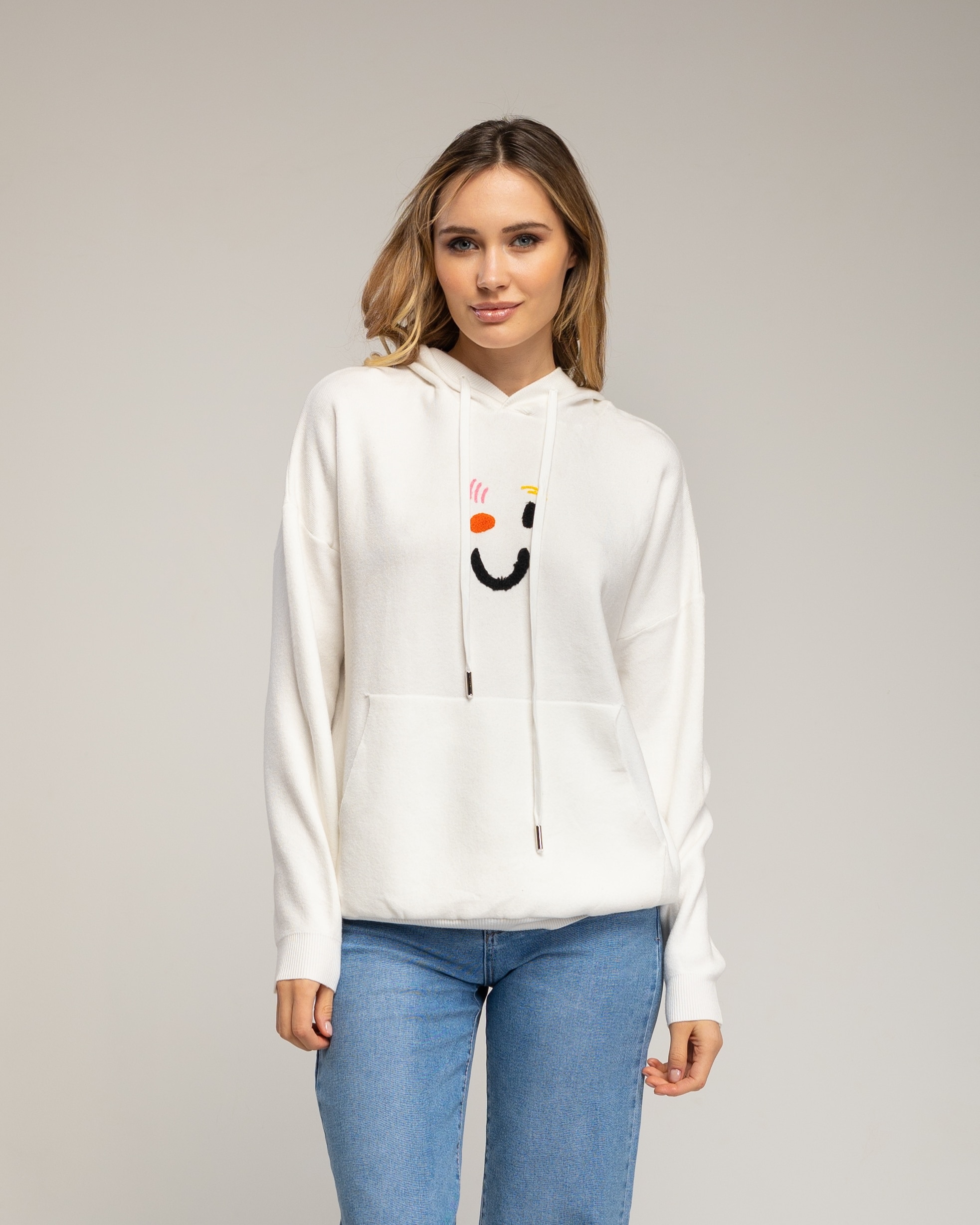 Jersey de punto de mujer con capucha y dibujos - Tantra - Blanco Blanco-1