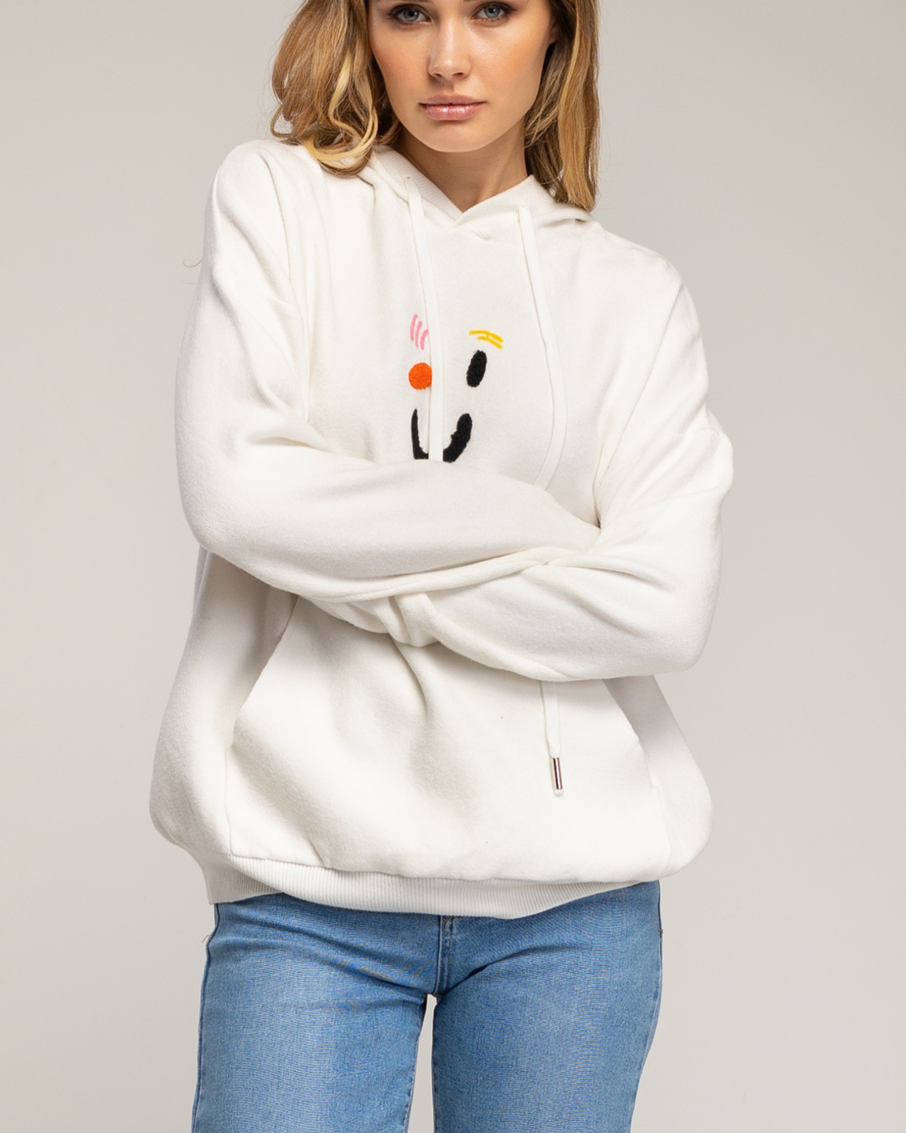 Jersey de punto de mujer con capucha y dibujos - Tantra - Blanco Blanco-3
