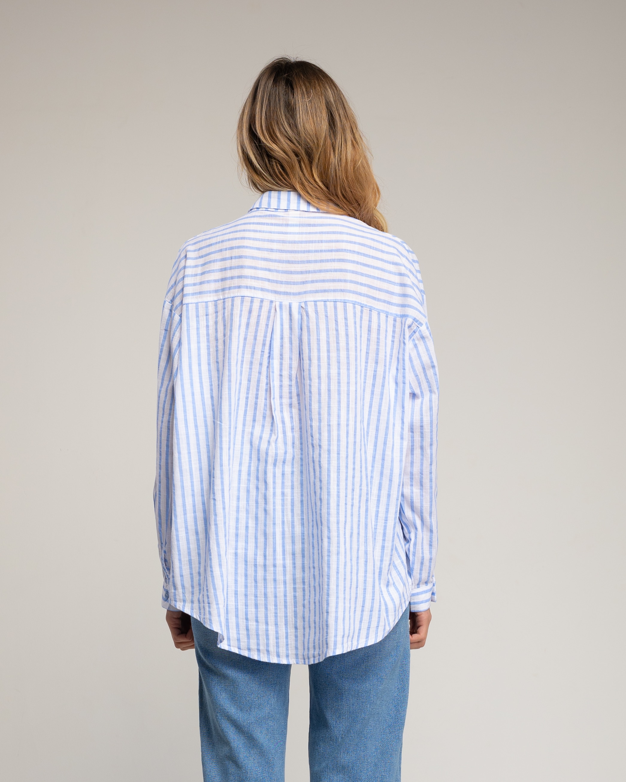 Camisa de mujer de algodón amplia de rayas - Tantra - Azul claro Azul claro-2