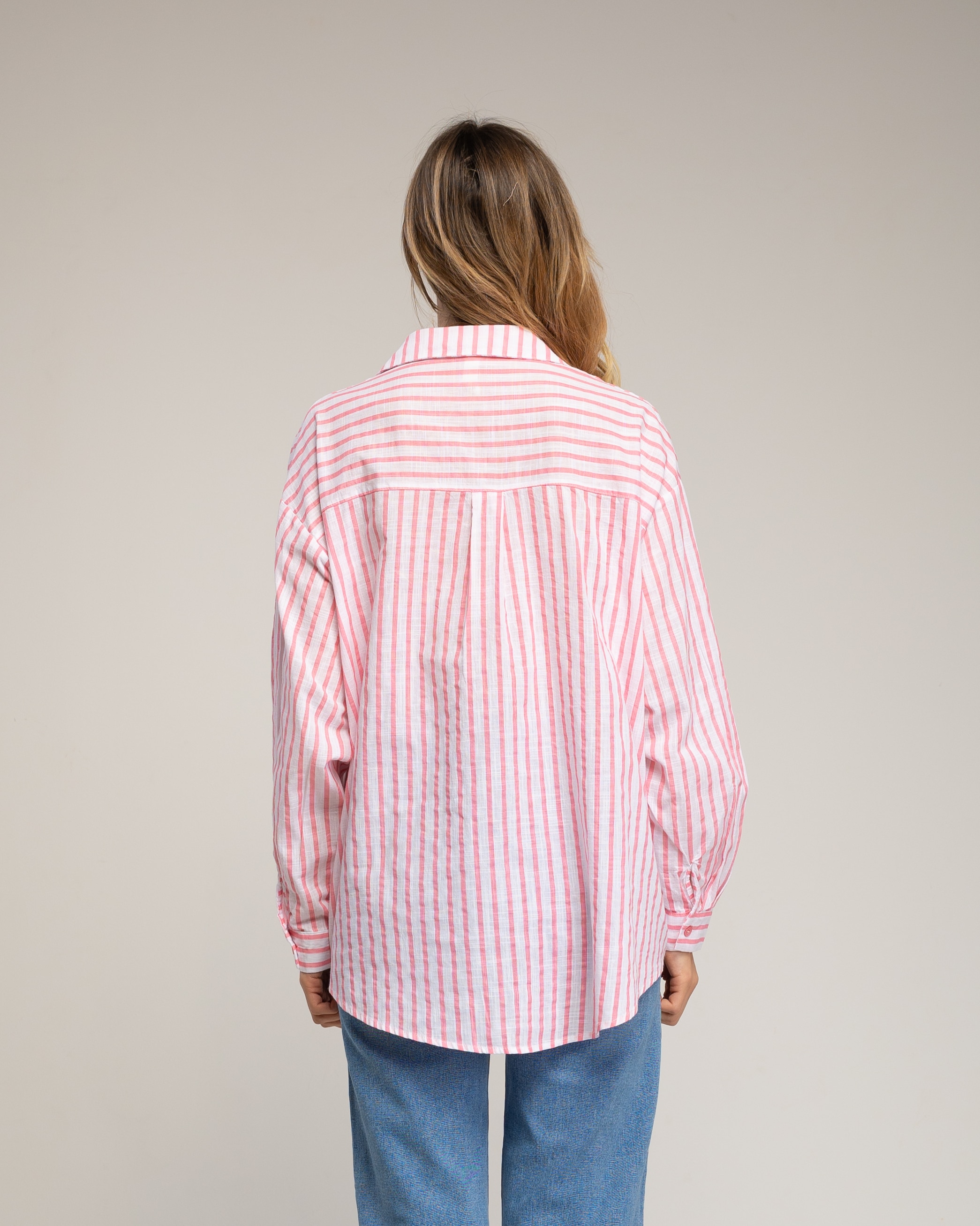Camisa de mujer de algodón amplia de rayas - Tantra - Rosa claro Rosa claro-2