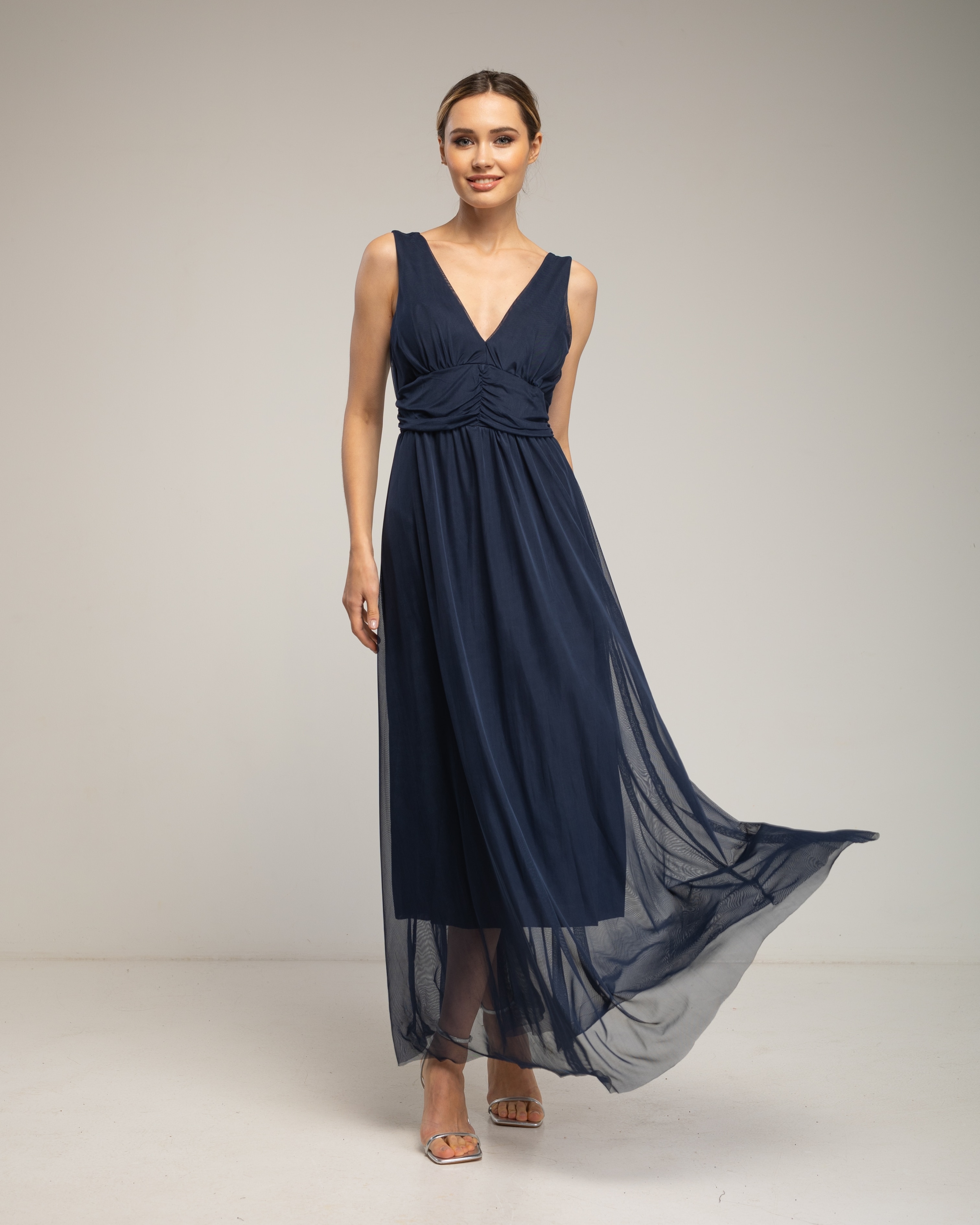 Vestido largo de tul de tirantes - Tantra - Azul marino Azul marino-2