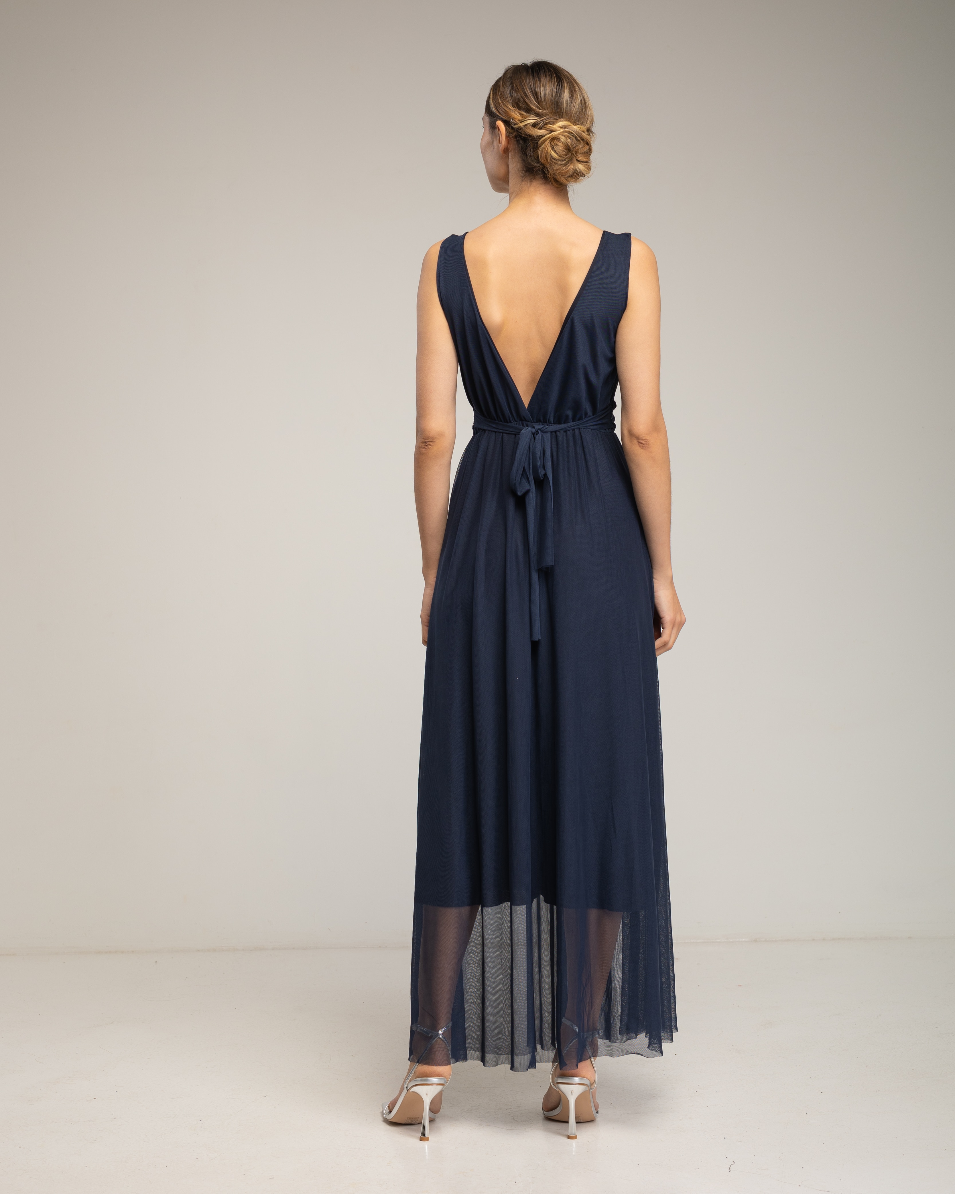 Vestido largo de tul de tirantes - Tantra - Azul marino Azul marino-3