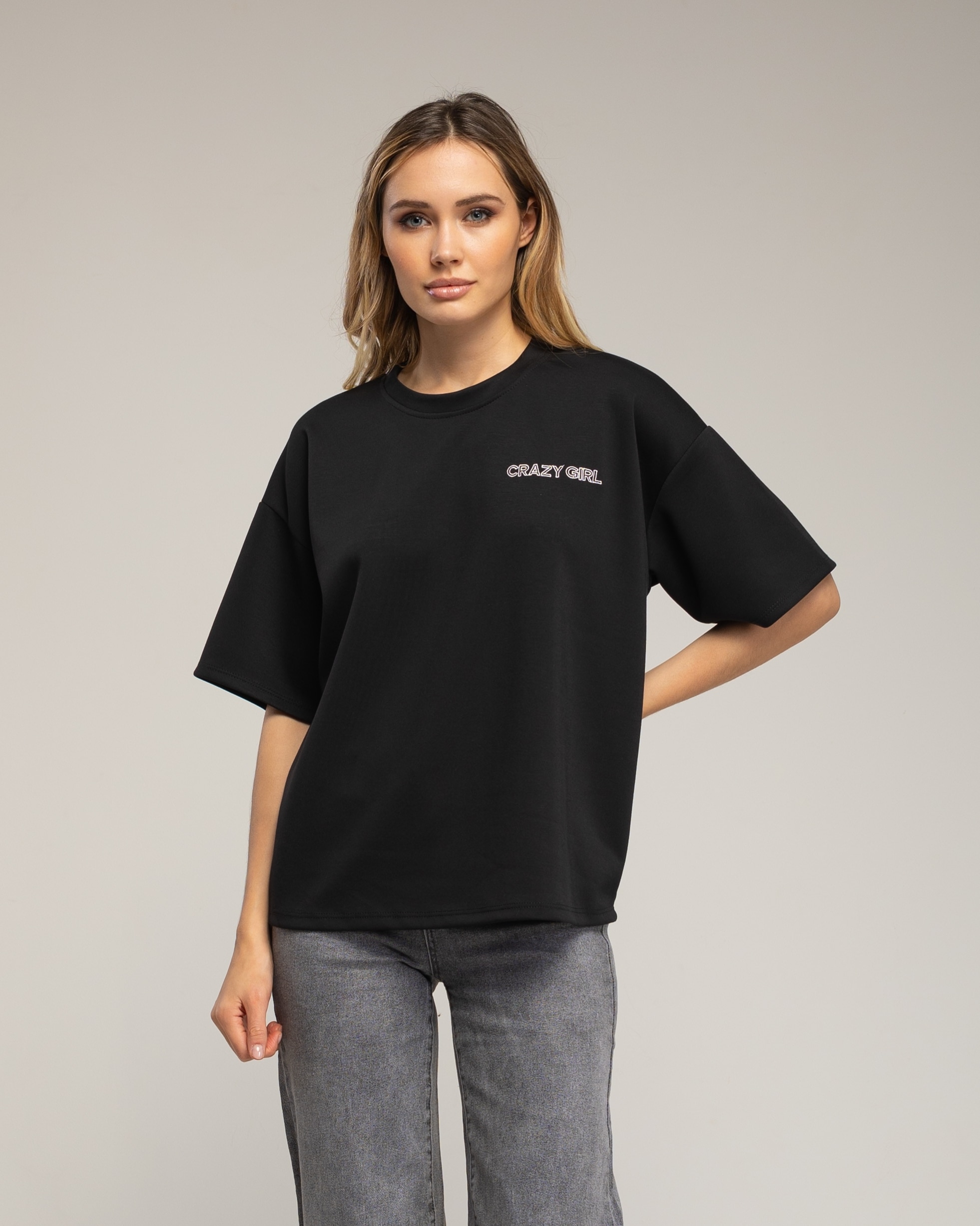 Top de mujer de manga corte con texto crazy girl - Tantra - Negro Negro-1
