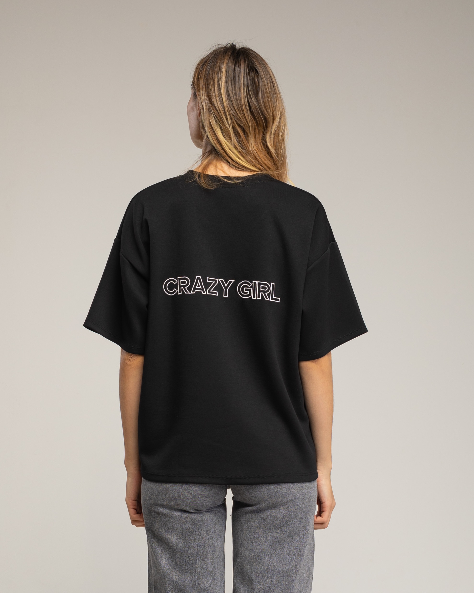 Top de mujer de manga corte con texto crazy girl - Tantra - Negro Negro-2