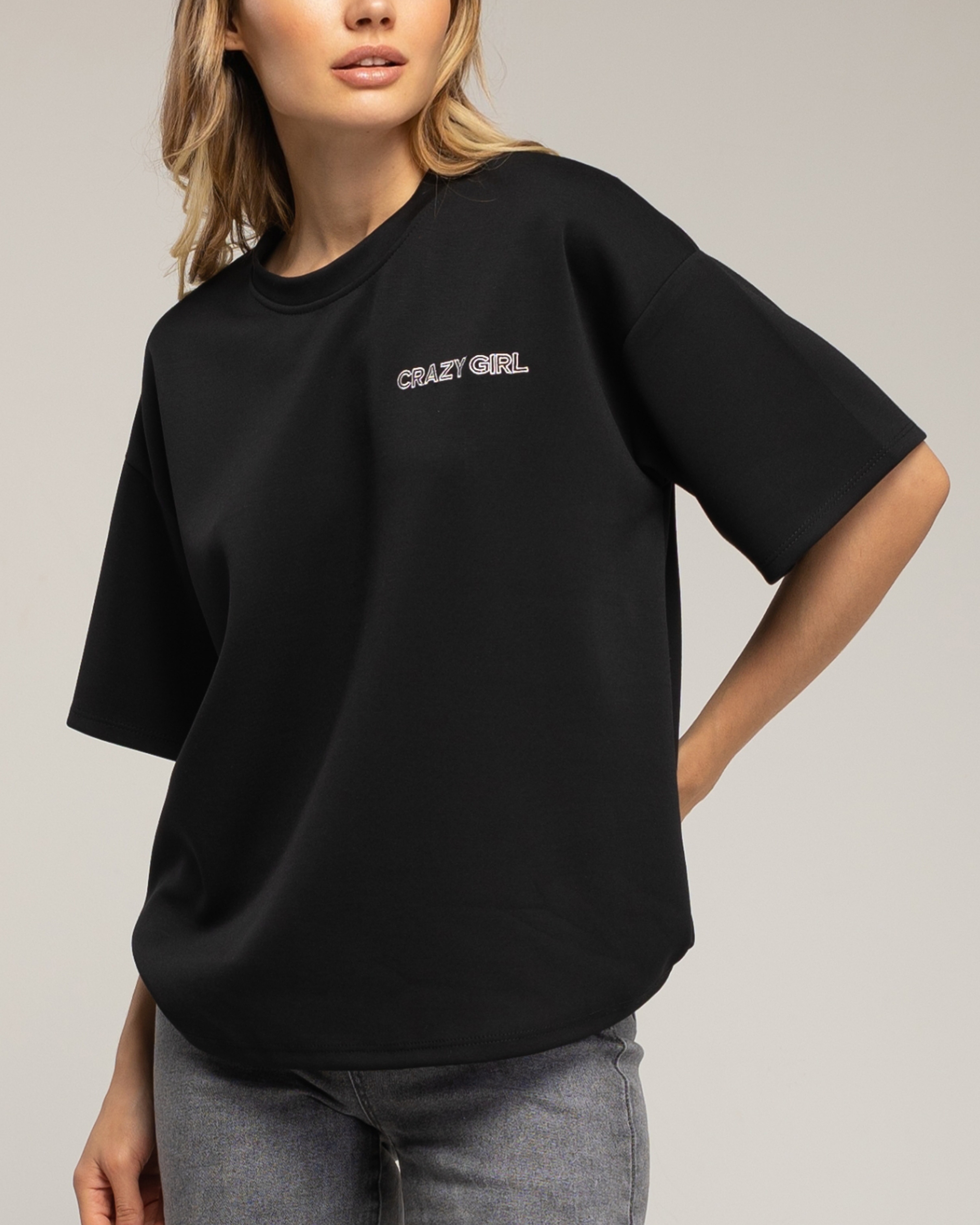 Top de mujer de manga corte con texto crazy girl - Tantra - Negro Negro-3