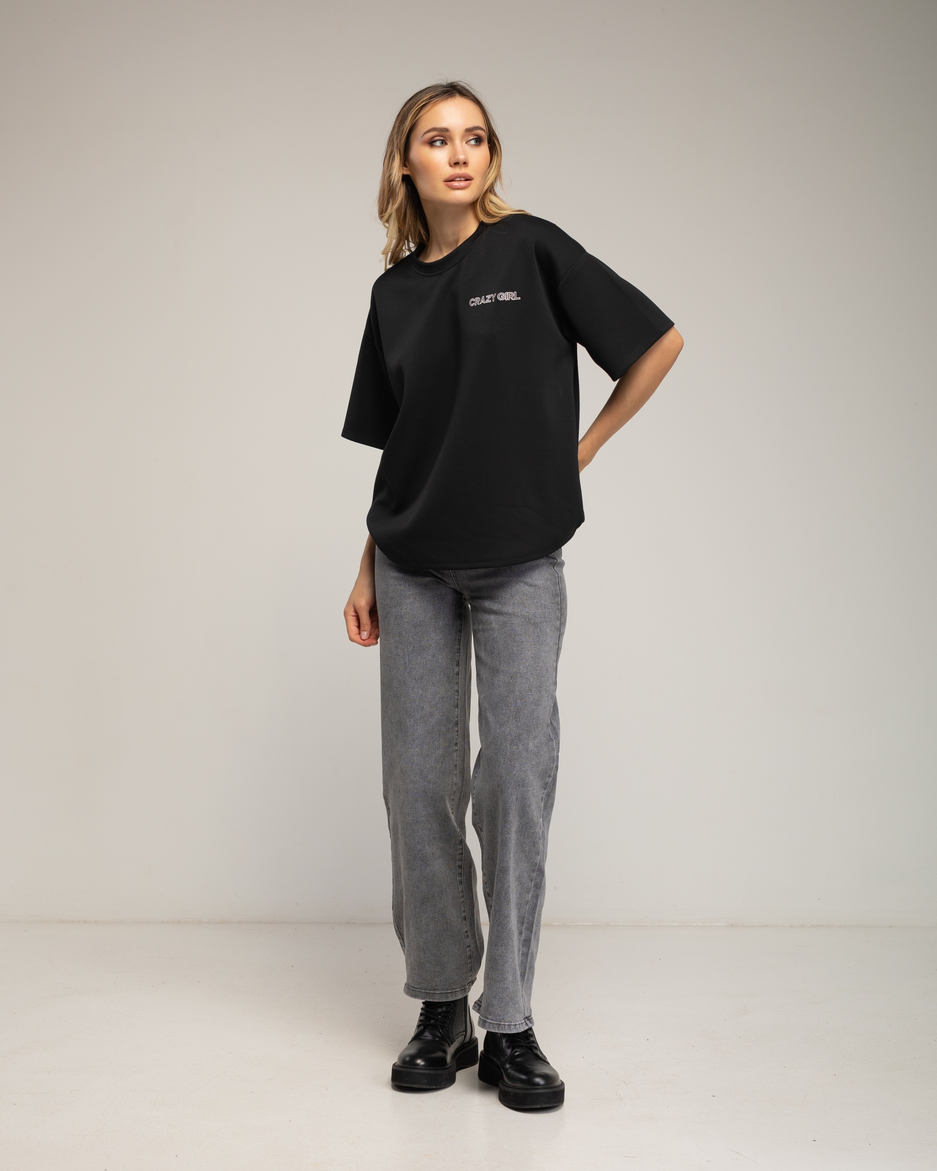 Top de mujer de manga corte con texto crazy girl - Tantra - Negro Negro-4