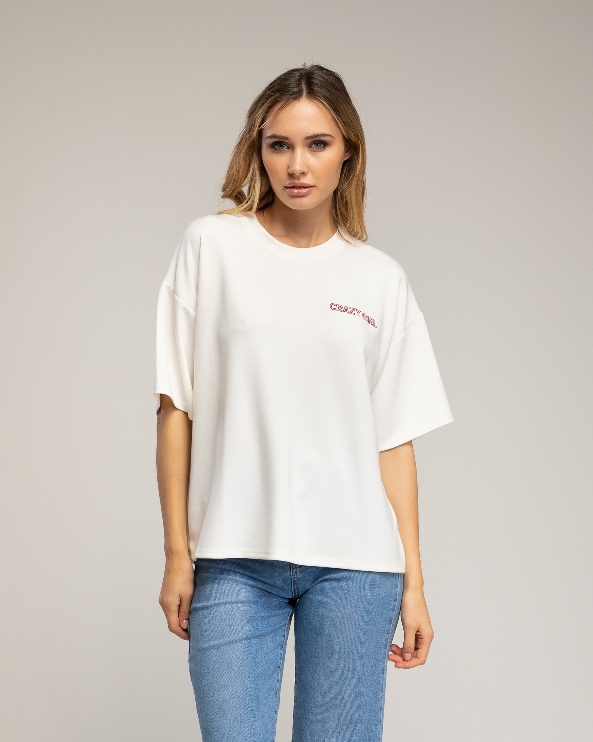 Top de mujer de manga corte con texto crazy girl - Tantra - Crudo Crudo-1